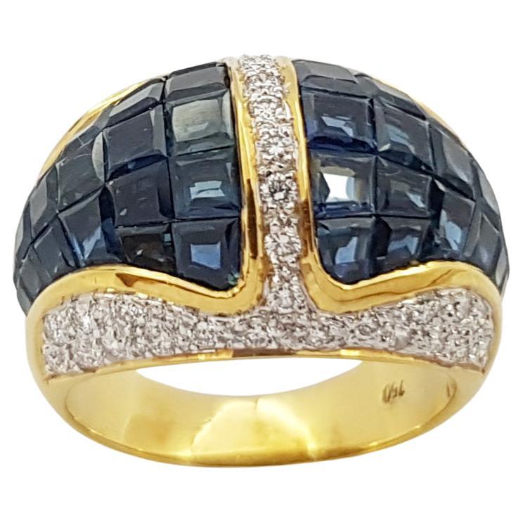 Ring mit blauem Saphir und Diamant in 18 Karat Goldfassung im Angebot