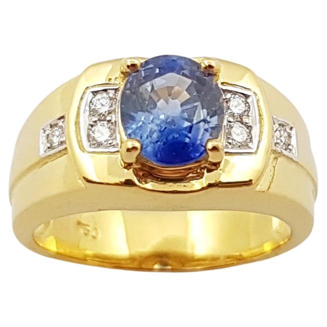 Blauer Saphir mit Diamantring aus 18 Karat Gold in Fassungen
