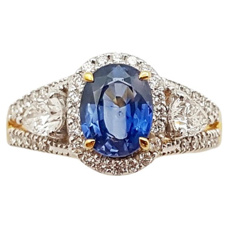 Blue Sapphire with Diamond Ring Set in 18 Karat Gold Settings