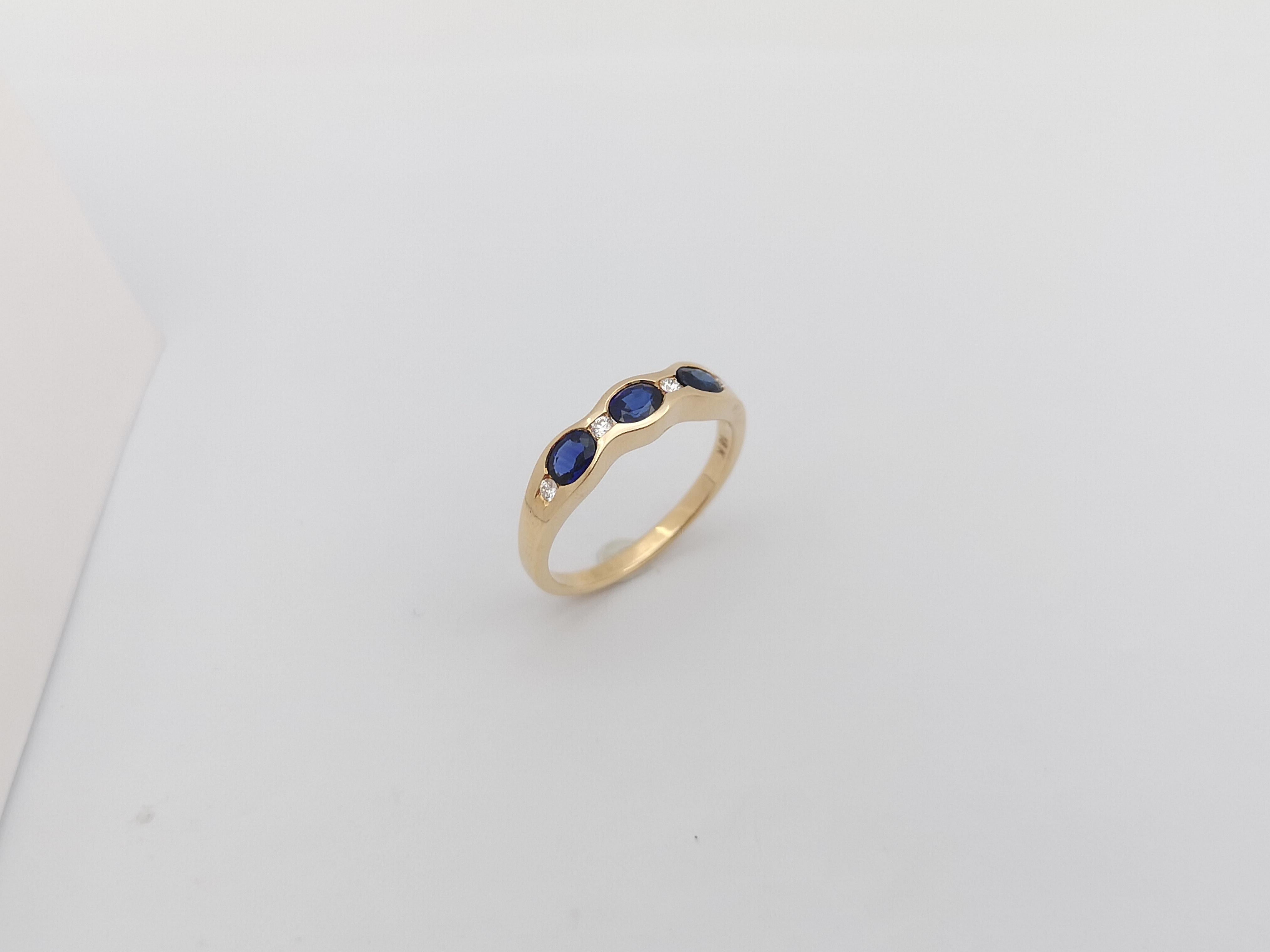 Blue Sapphire with Diamond Ring Set in 18 Karat Rose Gold Settings For Sale 8