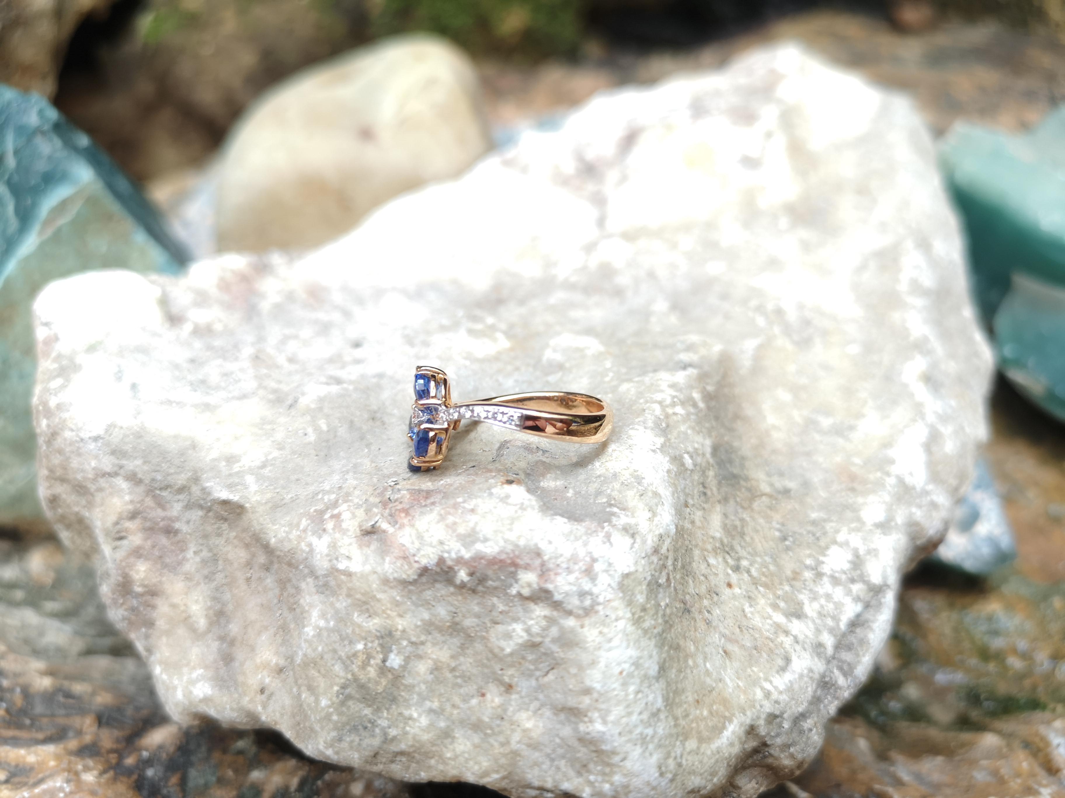 Blue Sapphire with Diamond Ring Set in 18 Karat Rose Gold Settings In New Condition For Sale In Bangkok, TH