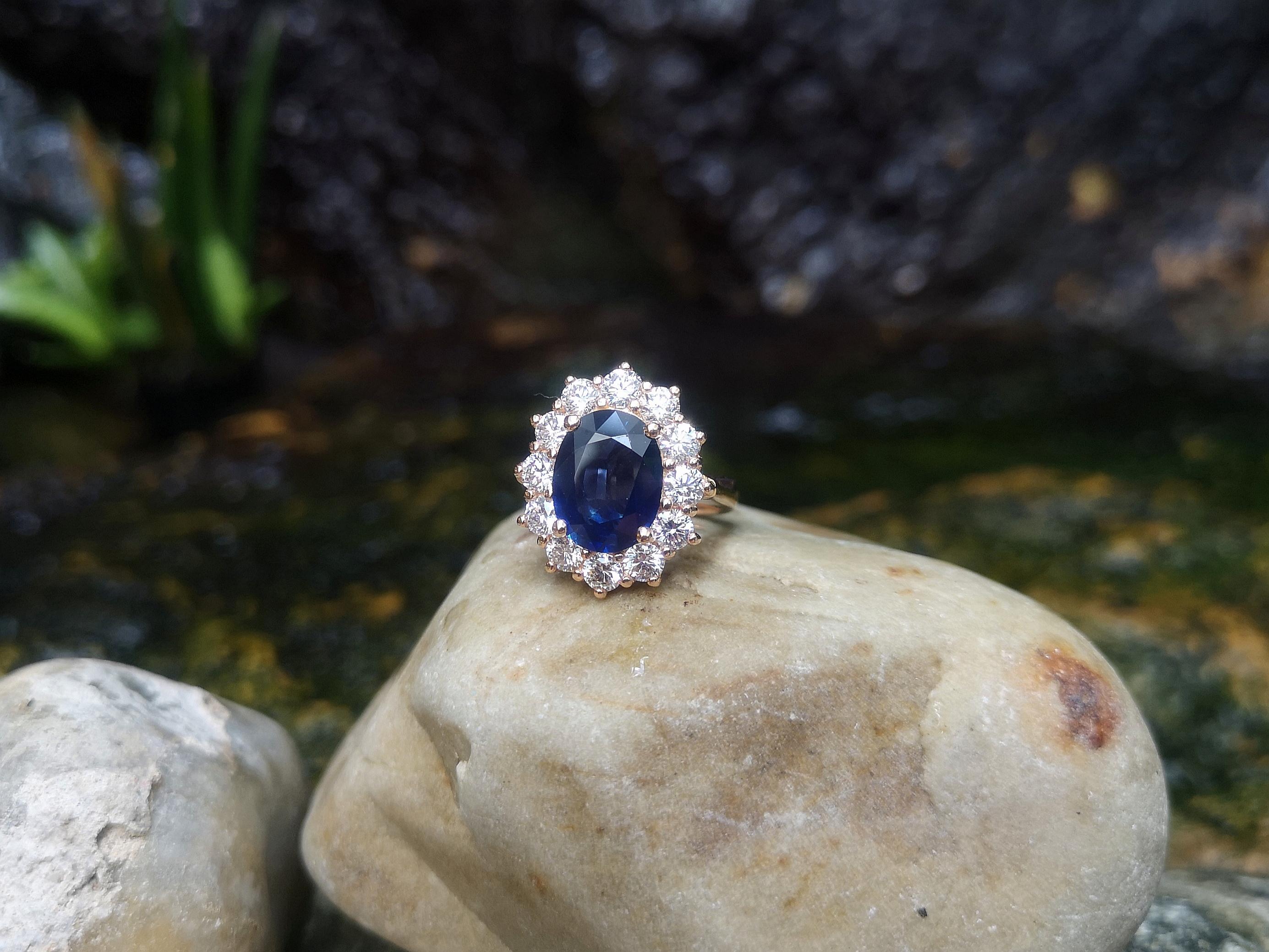 Blue Sapphire with Diamond Ring set in 18 Karat Rose Gold Settings For Sale 2