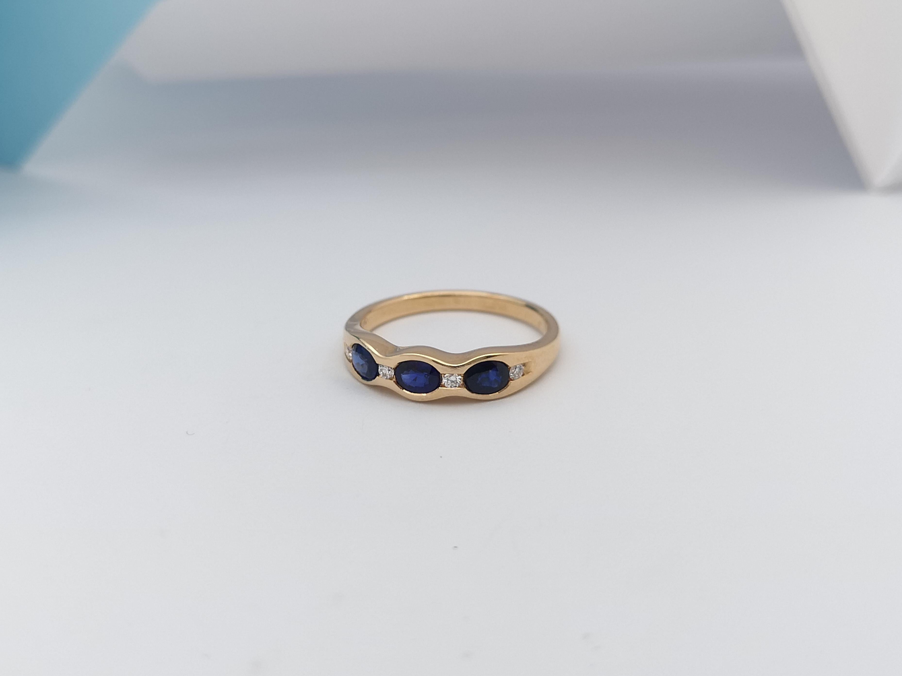 Blue Sapphire with Diamond Ring Set in 18 Karat Rose Gold Settings For Sale 2