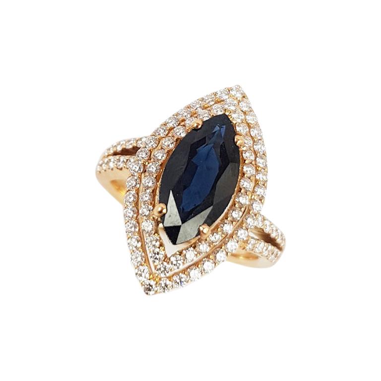 Ring mit blauem Marquise-Saphir und Diamant in 18 Karat Roségoldfassung