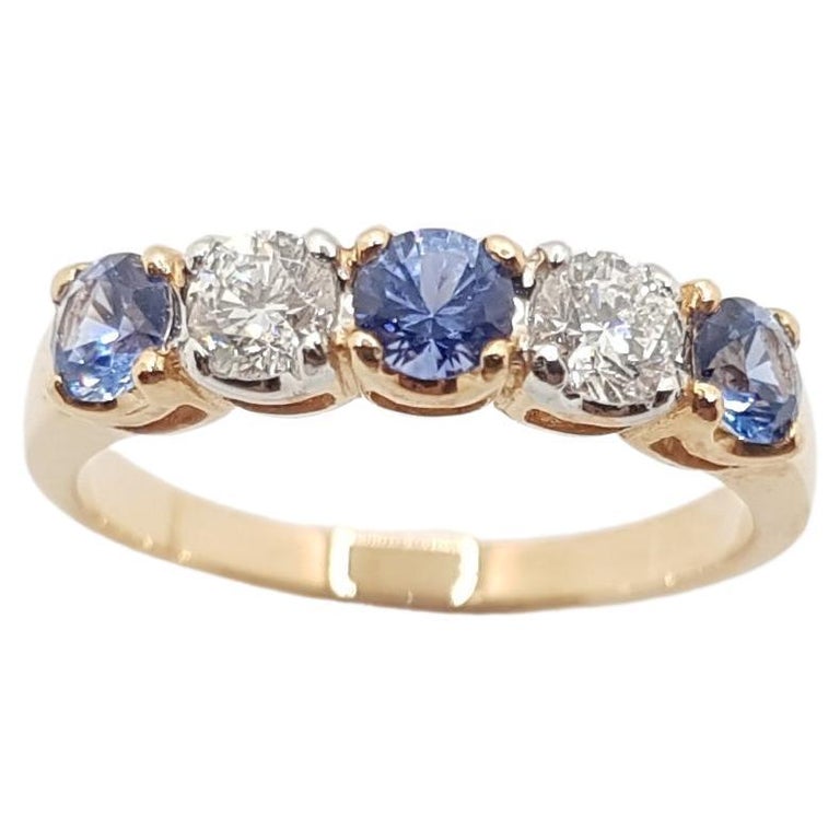 Blue Sapphire with Diamond Ring Set in 18 Karat Rose Gold Settings For ...