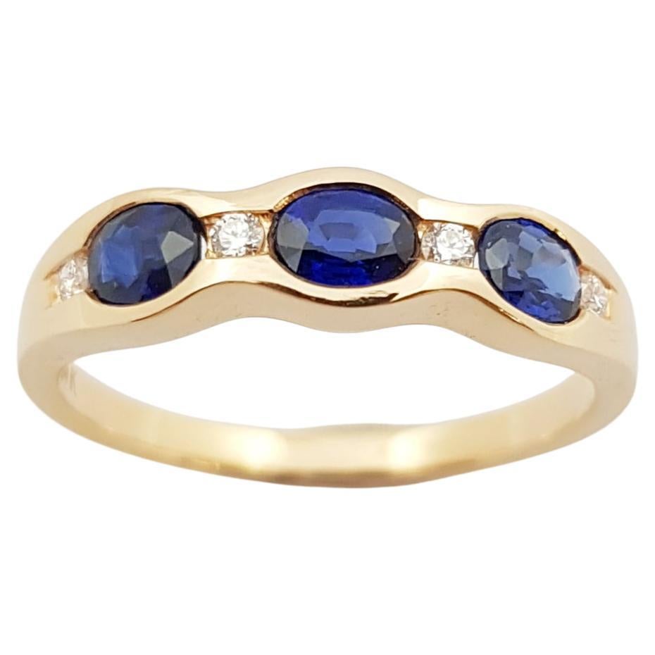 Blue Sapphire with Diamond Ring Set in 18 Karat Rose Gold Settings For Sale