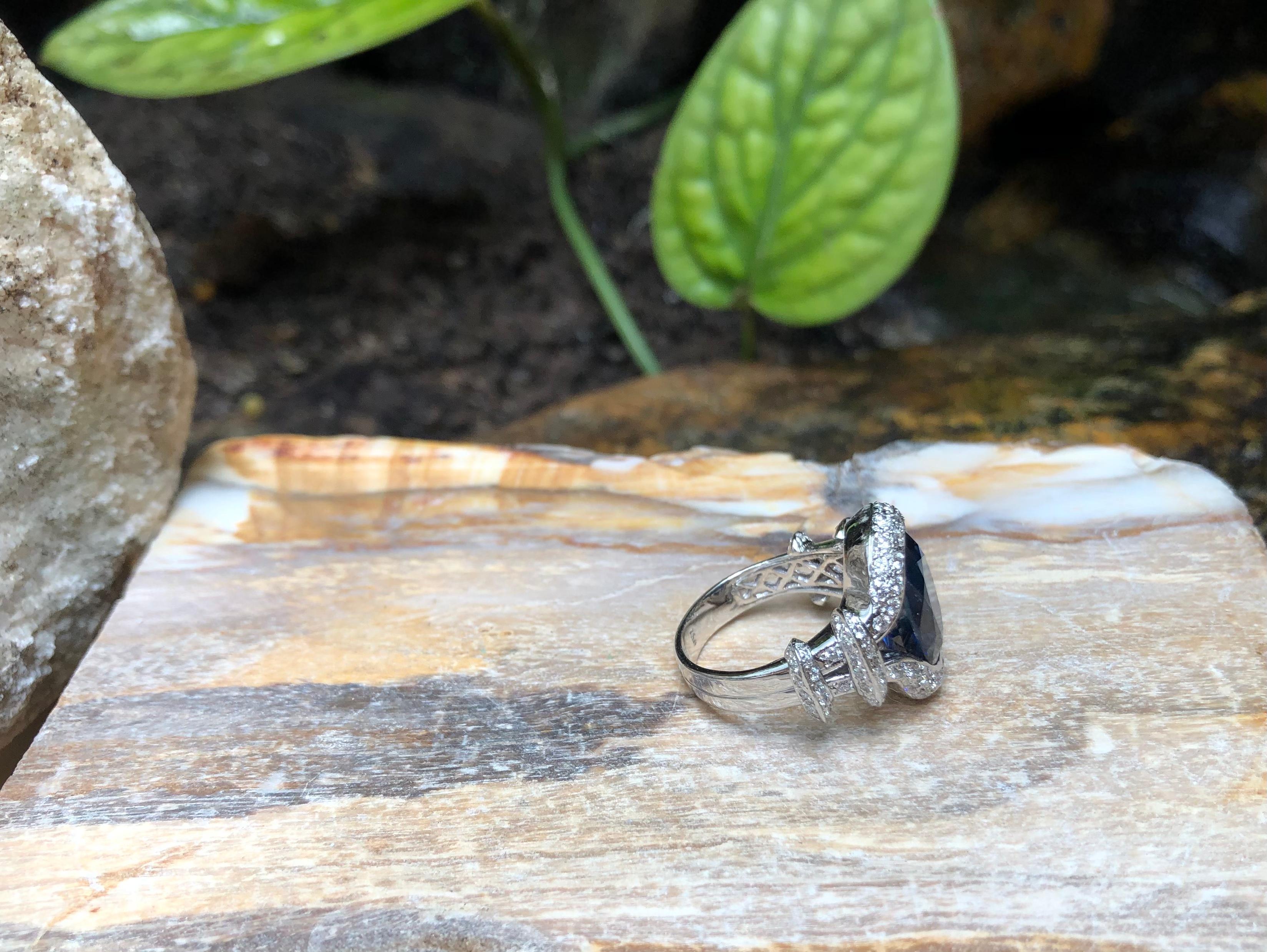 Blauer blauer Saphir mit Diamantring in 18 Karat Weißgoldfassung im Angebot 4