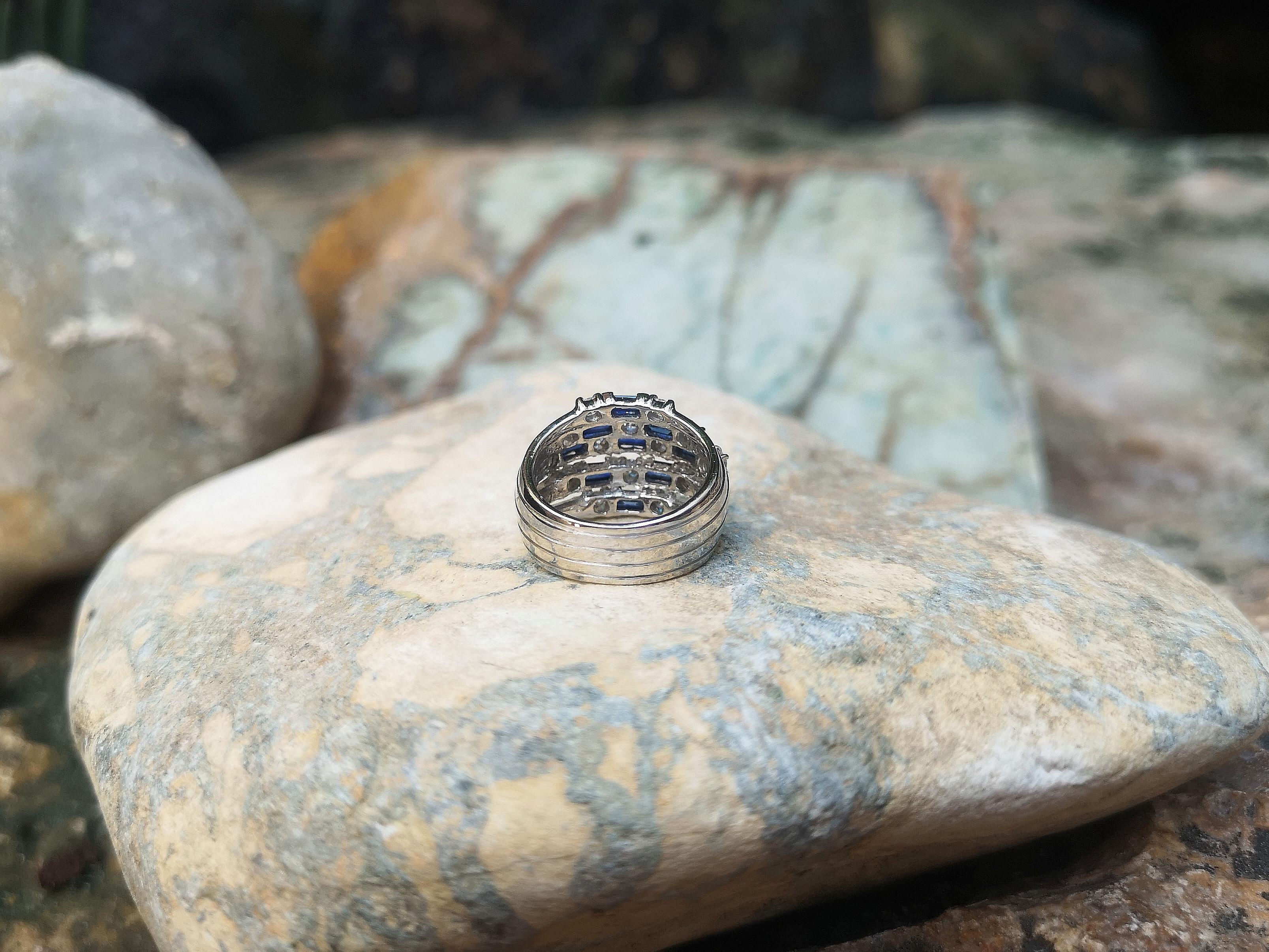 Blue Sapphire with Diamond Ring Set in 18 Karat White Gold Settings For Sale 5