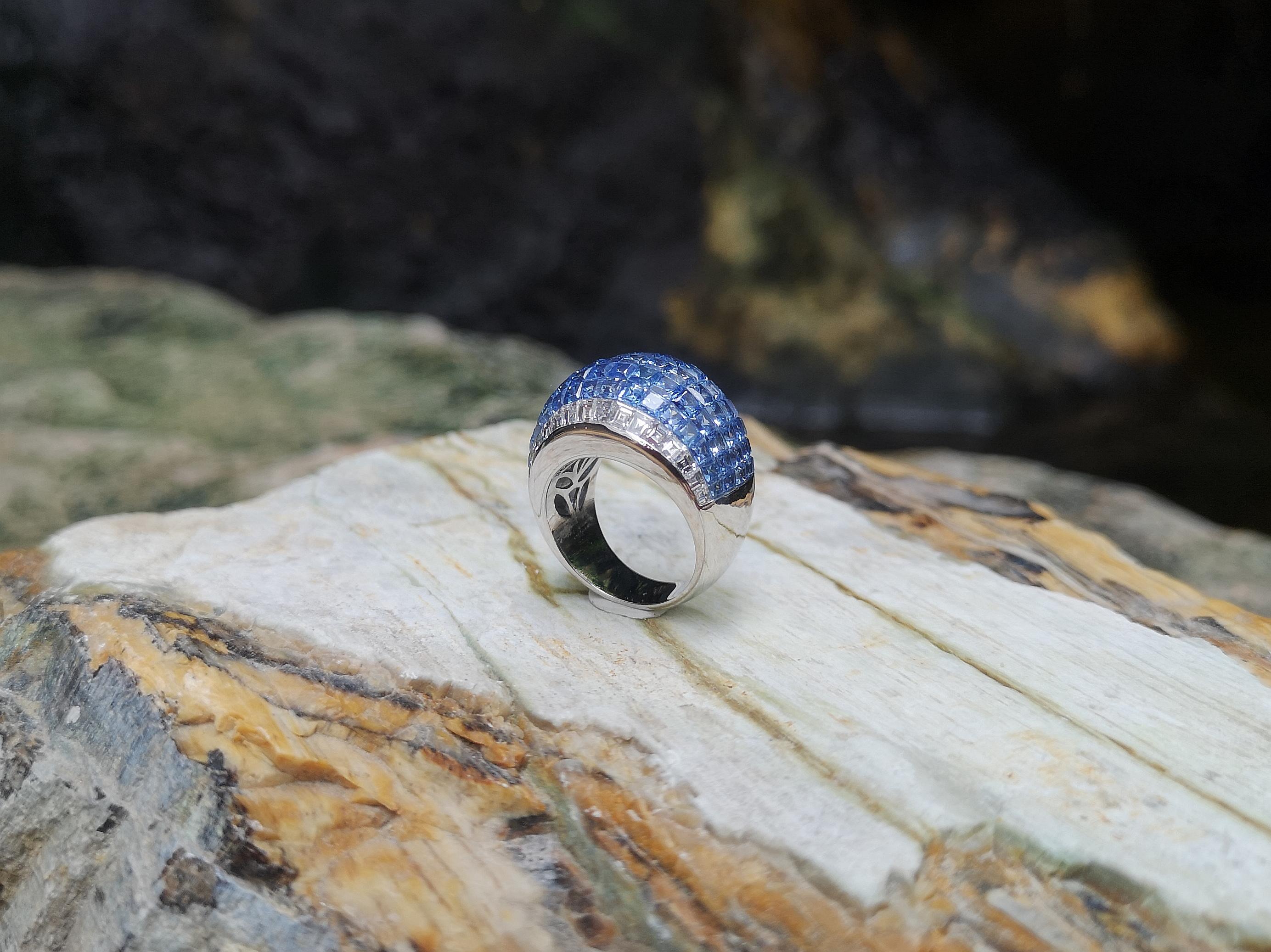 Blue Sapphire with Diamond Ring set in 18 Karat White Gold Settings For Sale 4