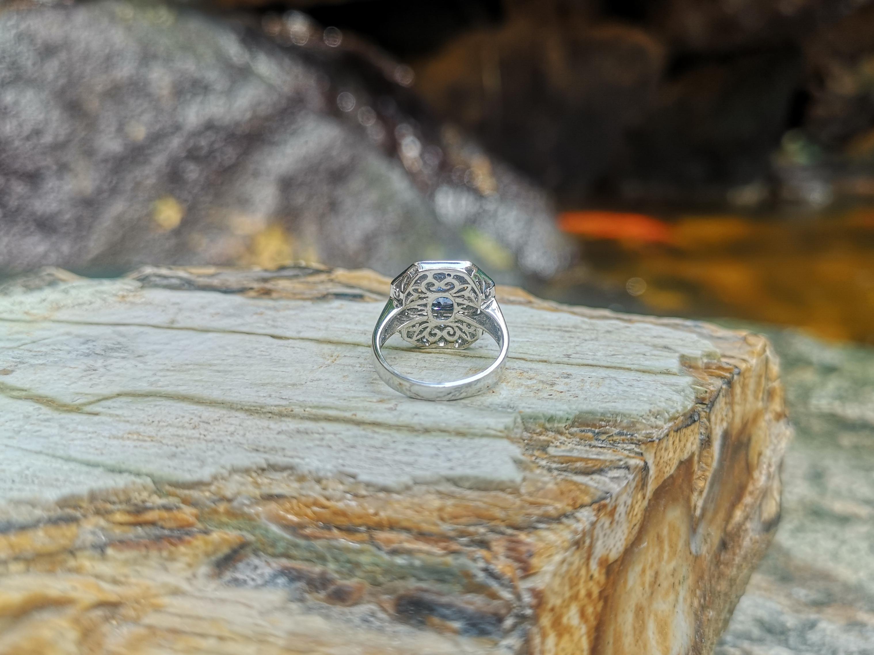 Blauer blauer Saphir mit Diamantring in 18 Karat Weißgoldfassung im Angebot 4