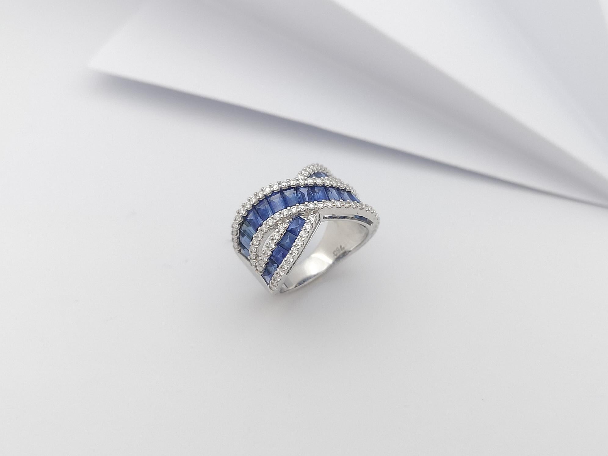 Bague en or blanc 18 carats sertie d'un saphir bleu et de diamants en vente 4