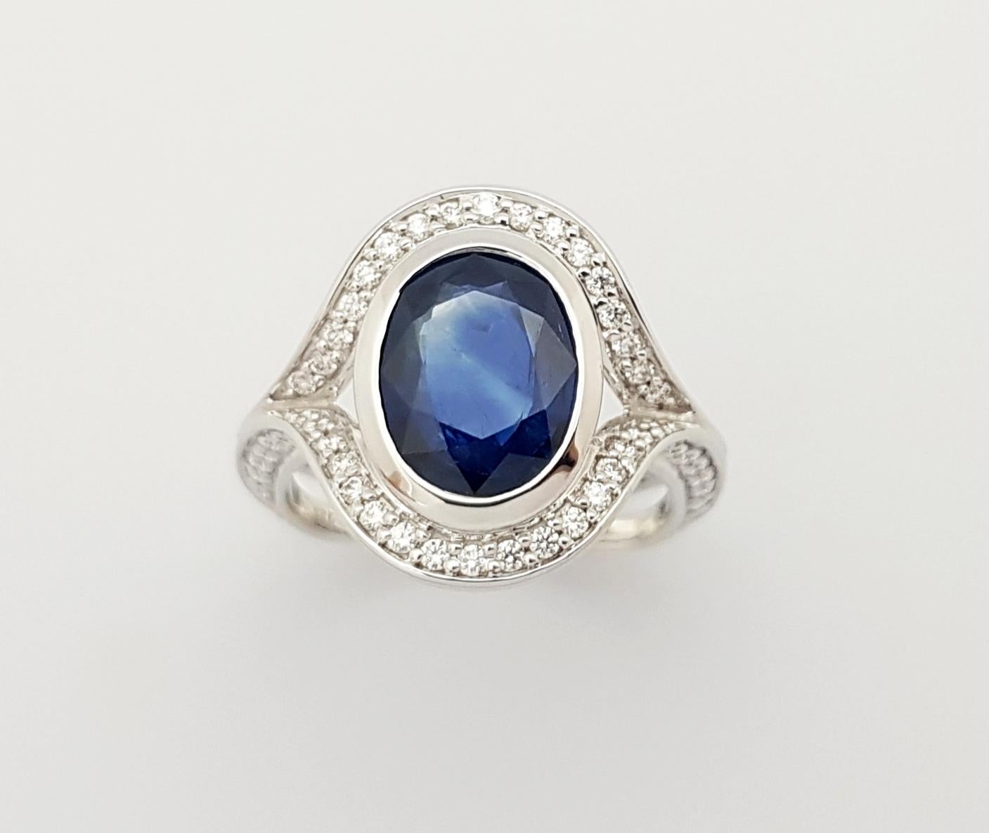 Blauer blauer Saphir mit Diamantring in 18 Karat Weißgoldfassung im Angebot 4