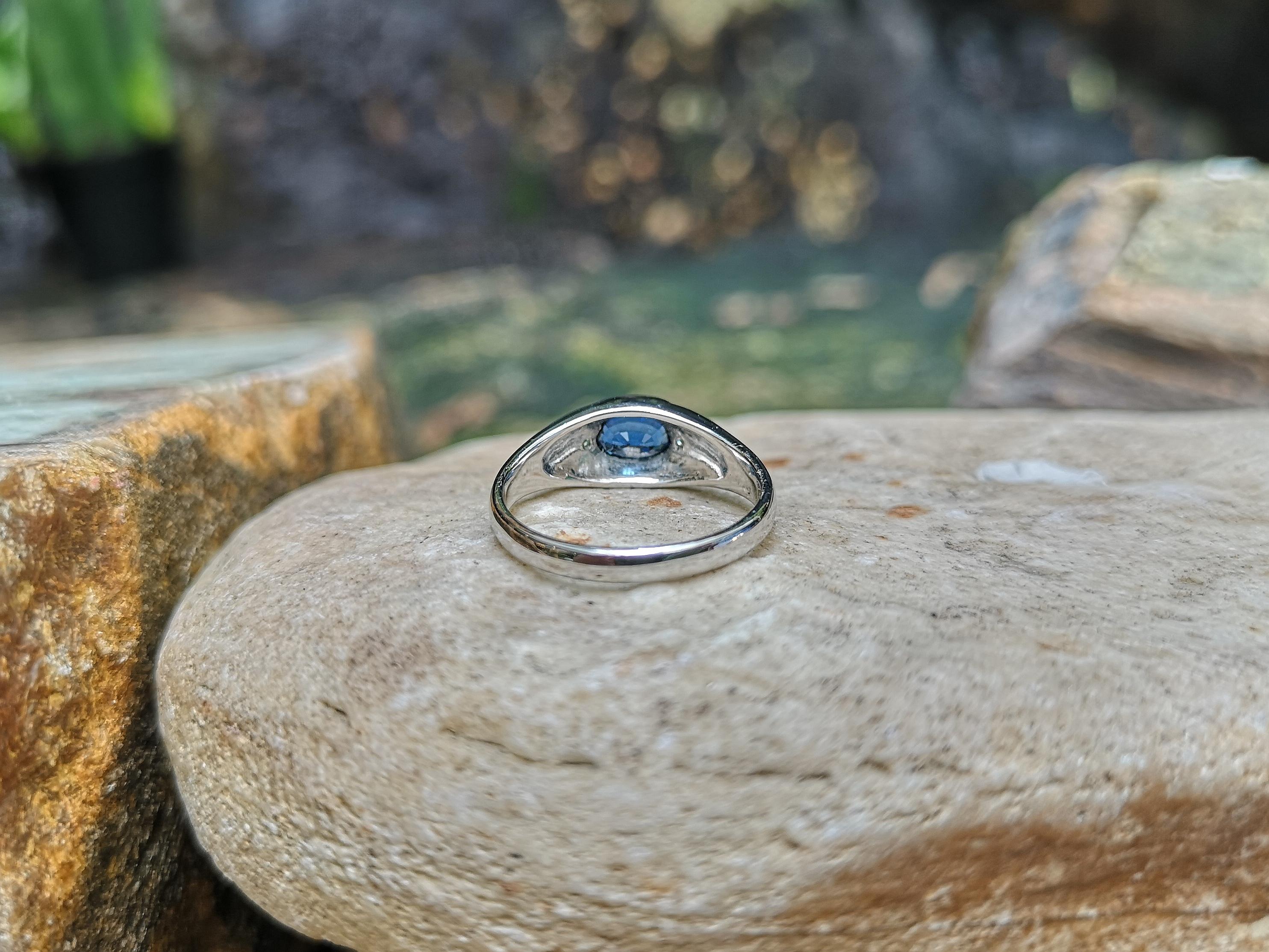Blue Sapphire with Diamond Ring Set in 18 Karat White Gold Settings For Sale 5