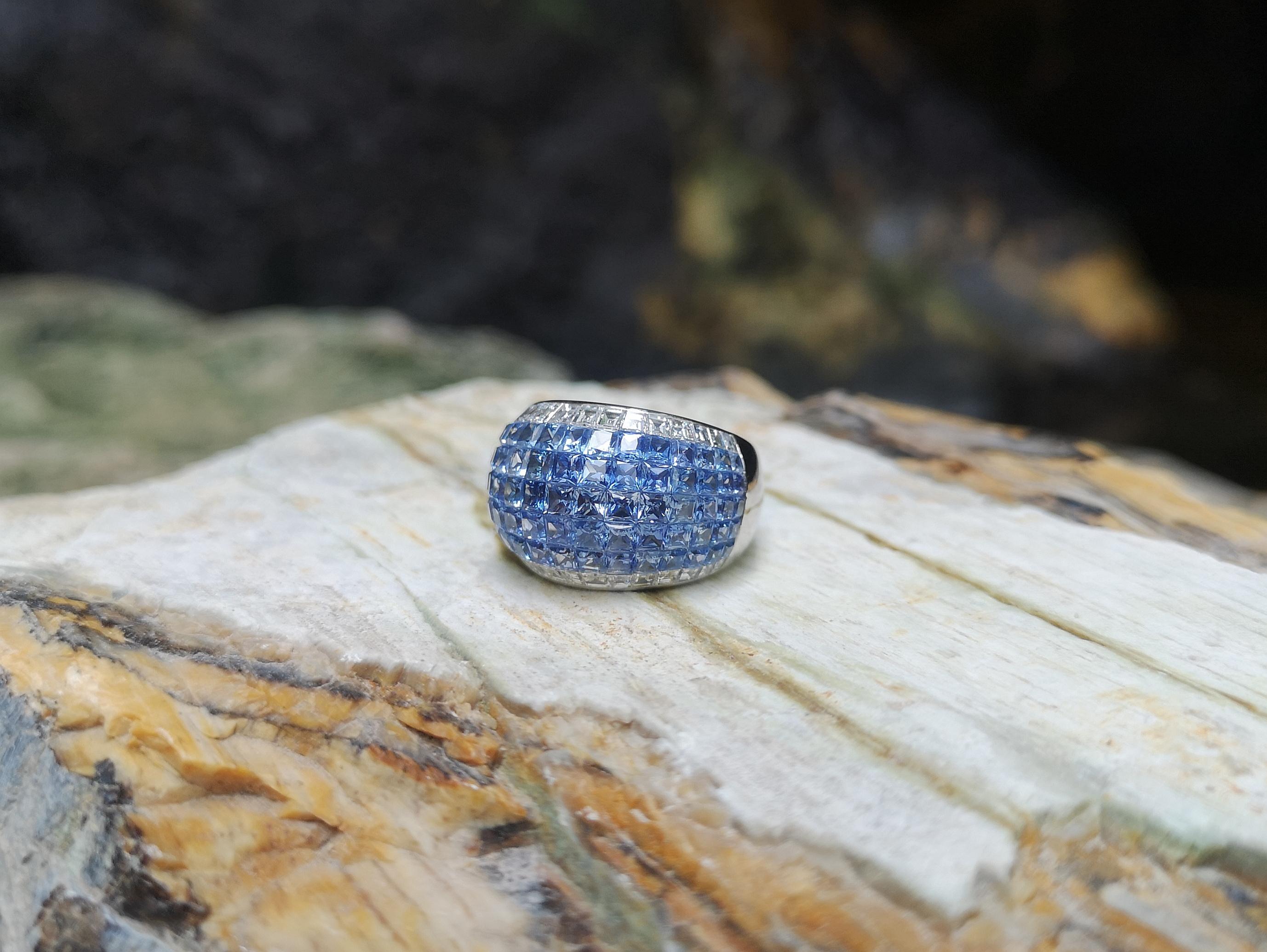 Blue Sapphire with Diamond Ring set in 18 Karat White Gold Settings For Sale 5