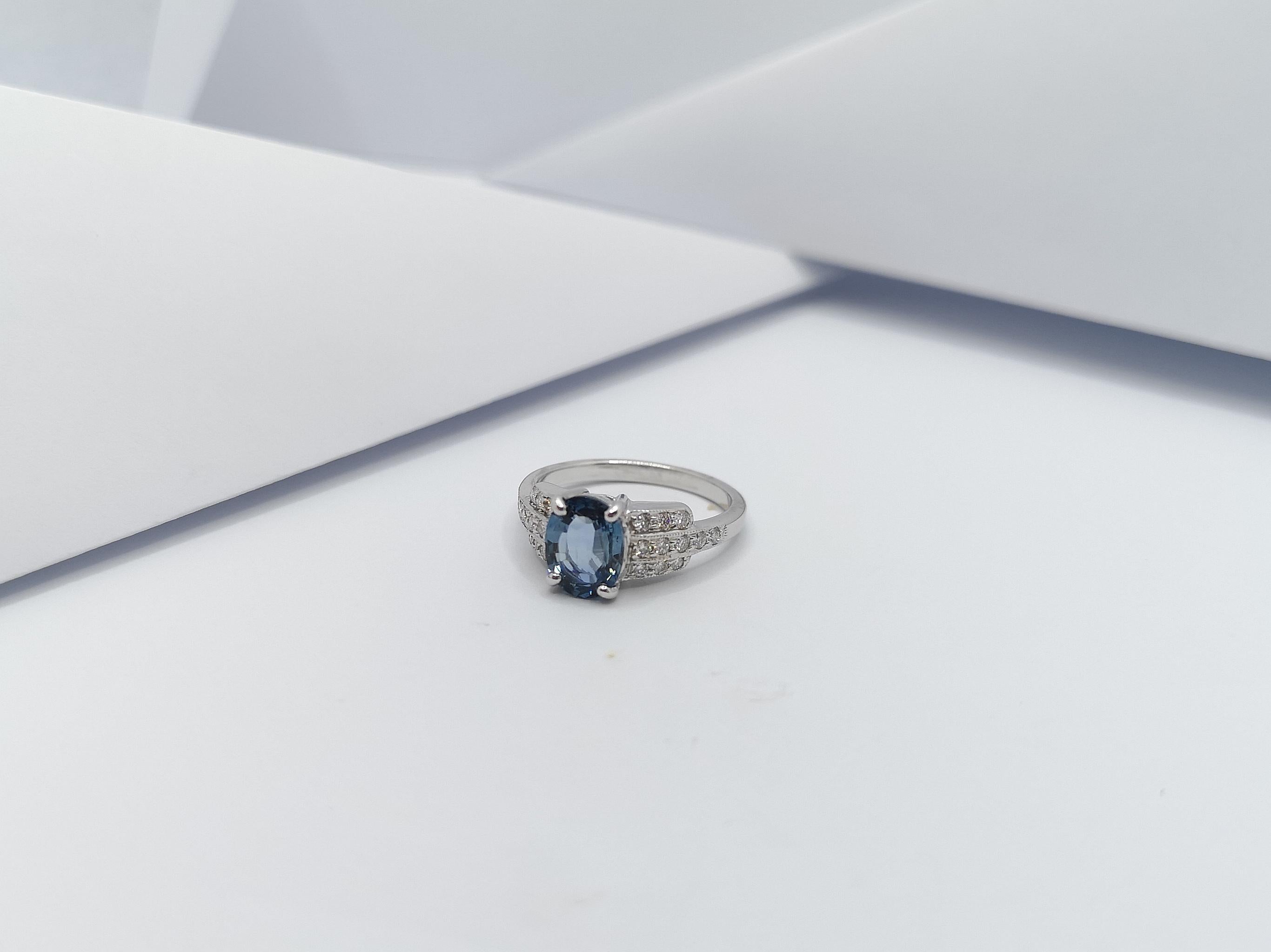 Blue Sapphire with Diamond Ring Set in 18 Karat White Gold Settings For Sale 6