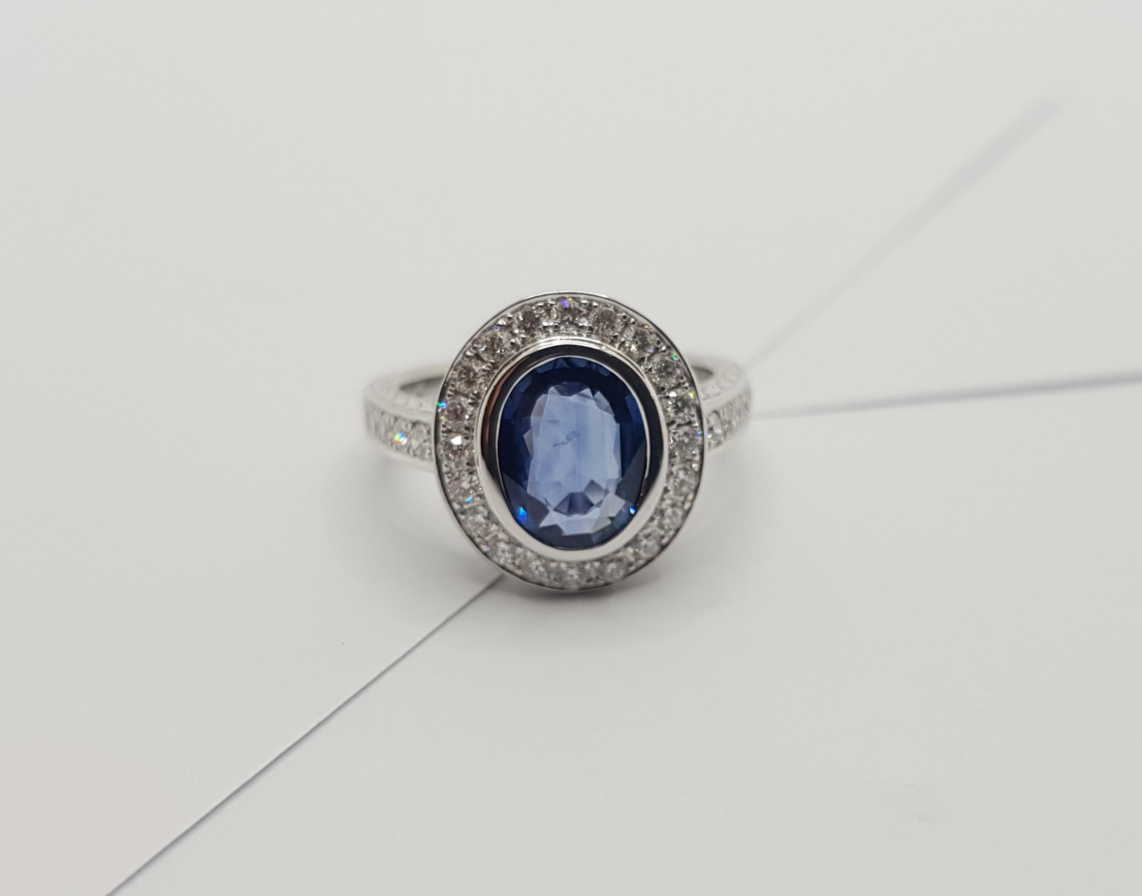 Blauer Saphir mit Diamantring aus 18 Karat Weißgold in Fassungen im Angebot 5