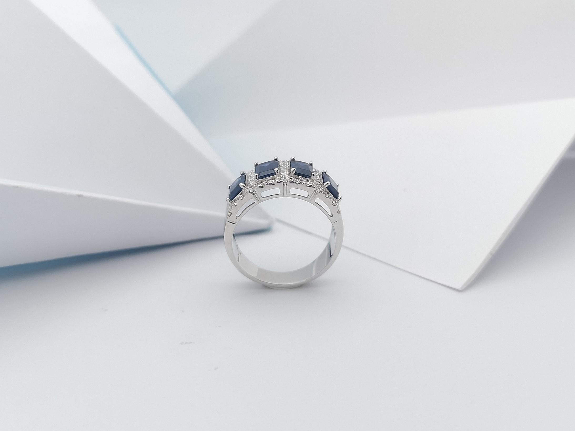Blue Sapphire with Diamond Ring Set in 18 Karat White Gold Settings For Sale 4