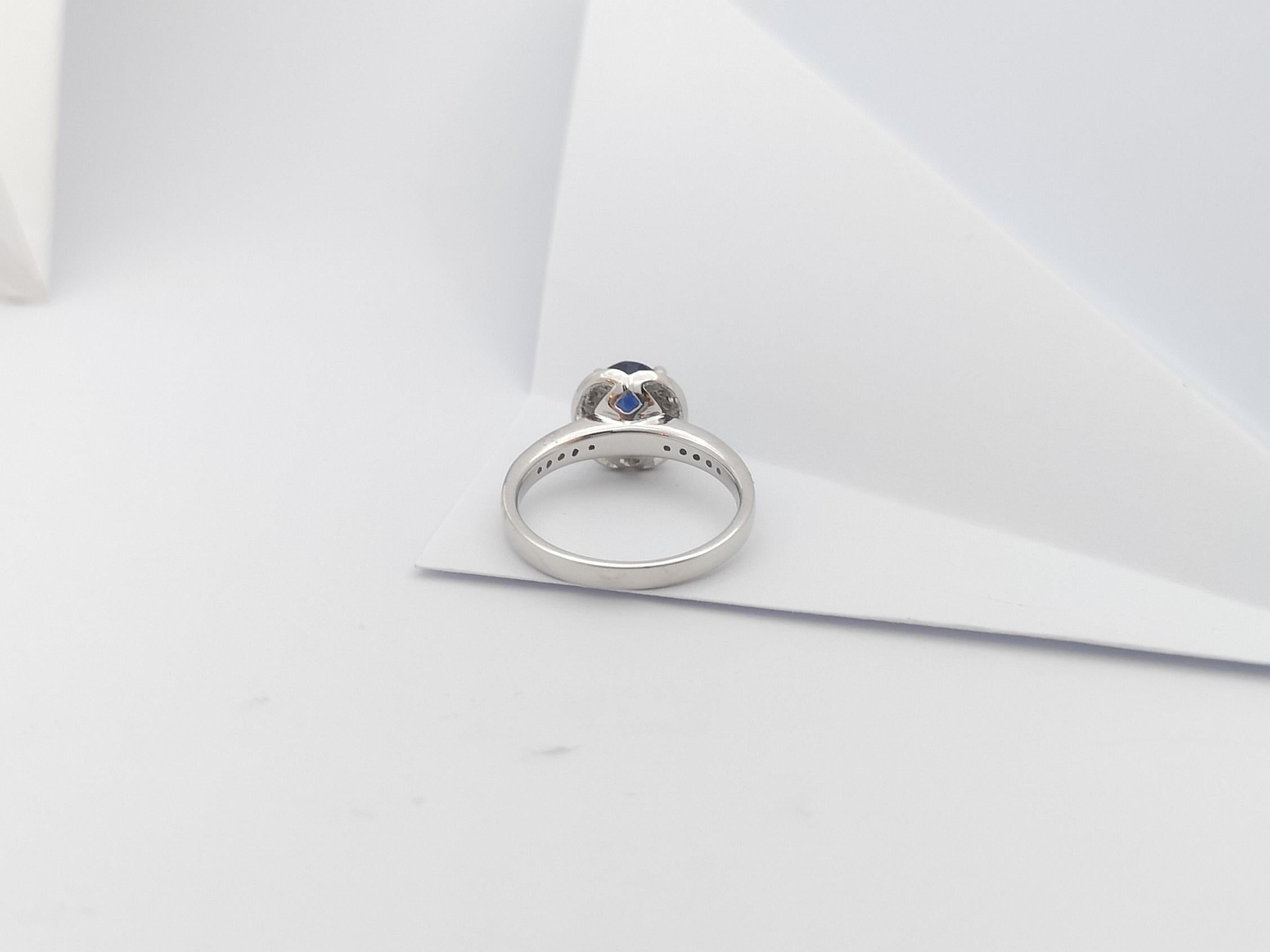 Blue Sapphire with Diamond Ring Set in 18 Karat White Gold Settings For Sale 5