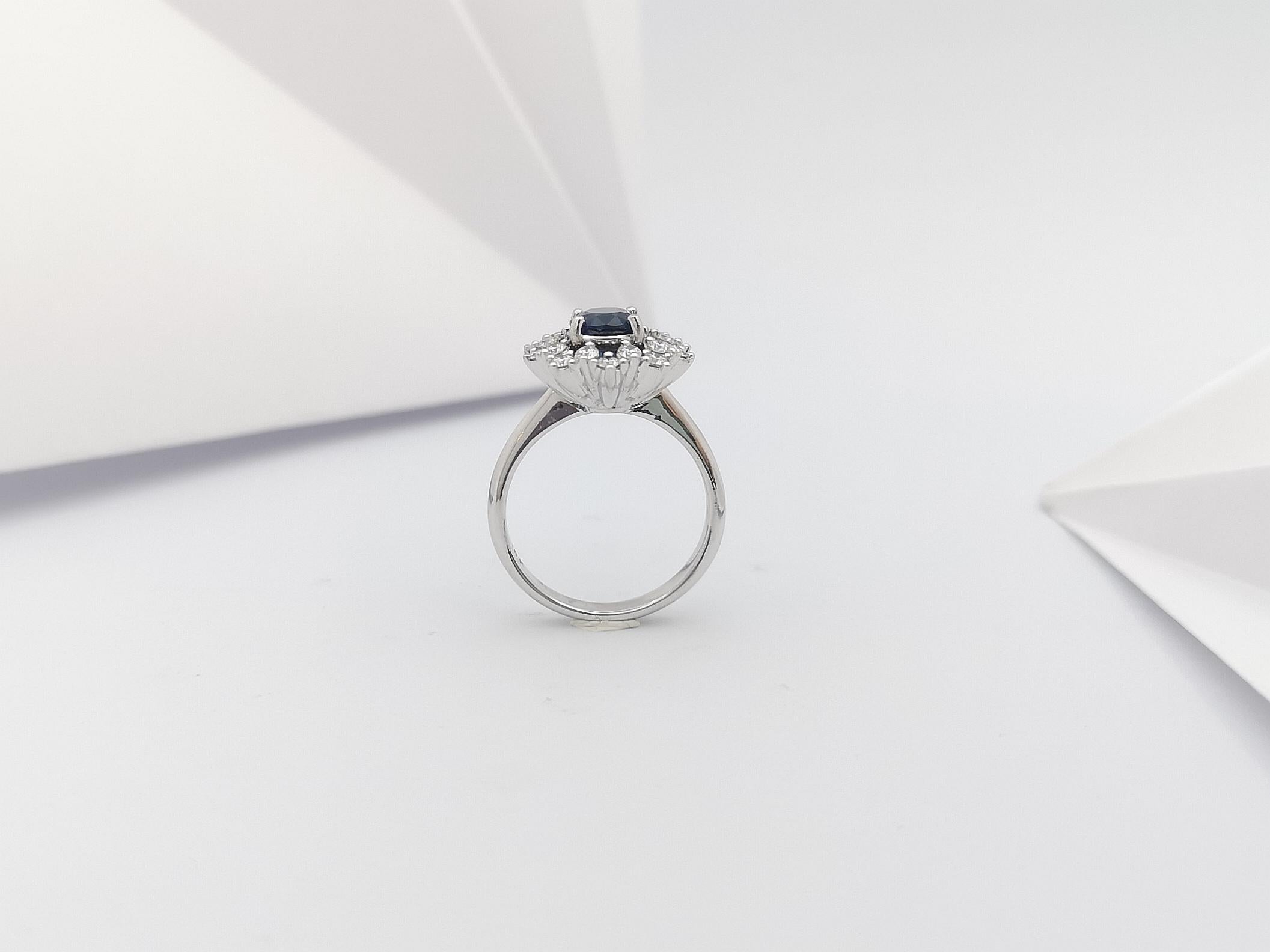 Blue Sapphire with Diamond Ring set in 18 Karat White Gold Settings For Sale 2