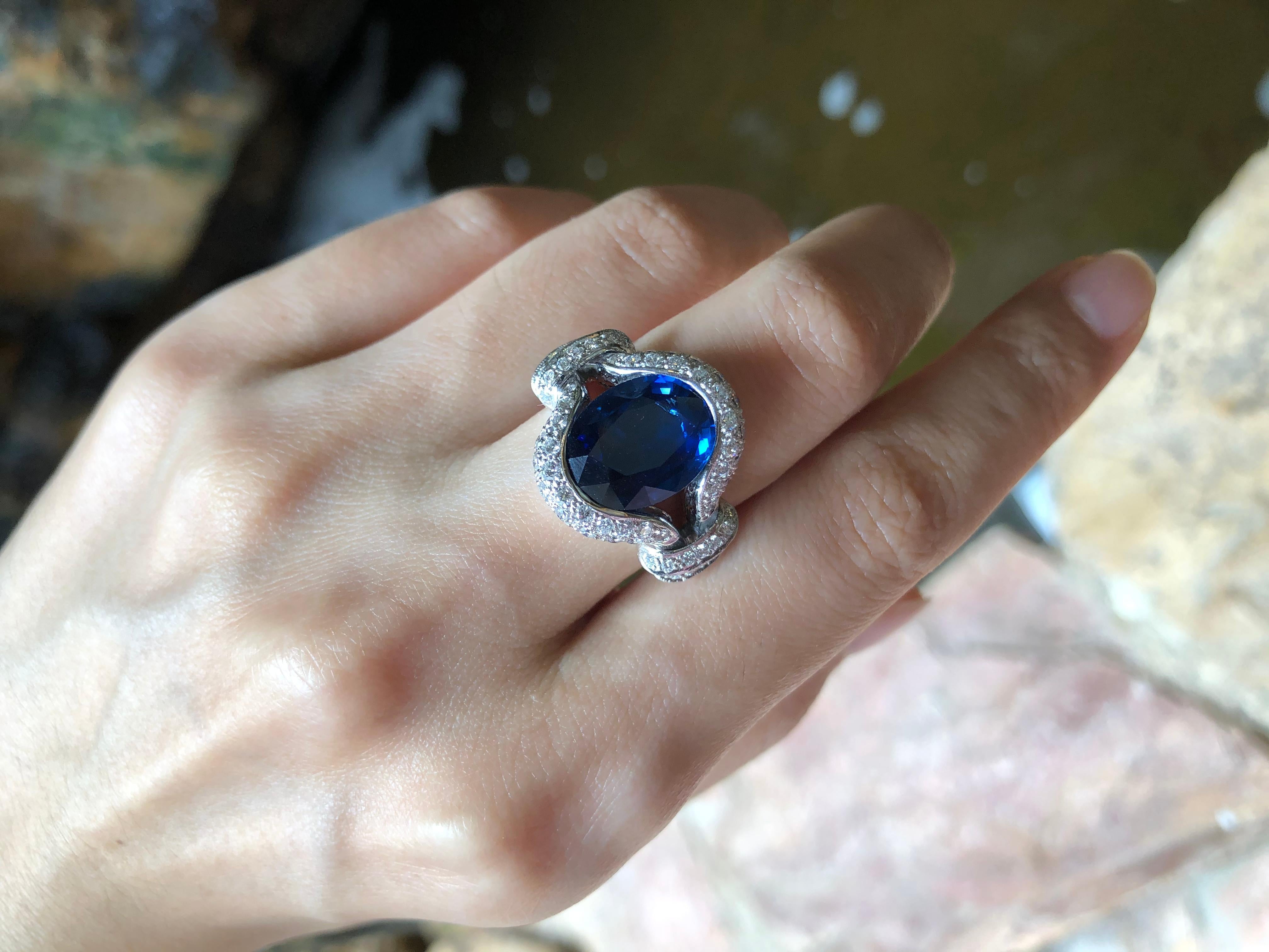 Blauer blauer Saphir mit Diamantring in 18 Karat Weißgoldfassung im Angebot 6