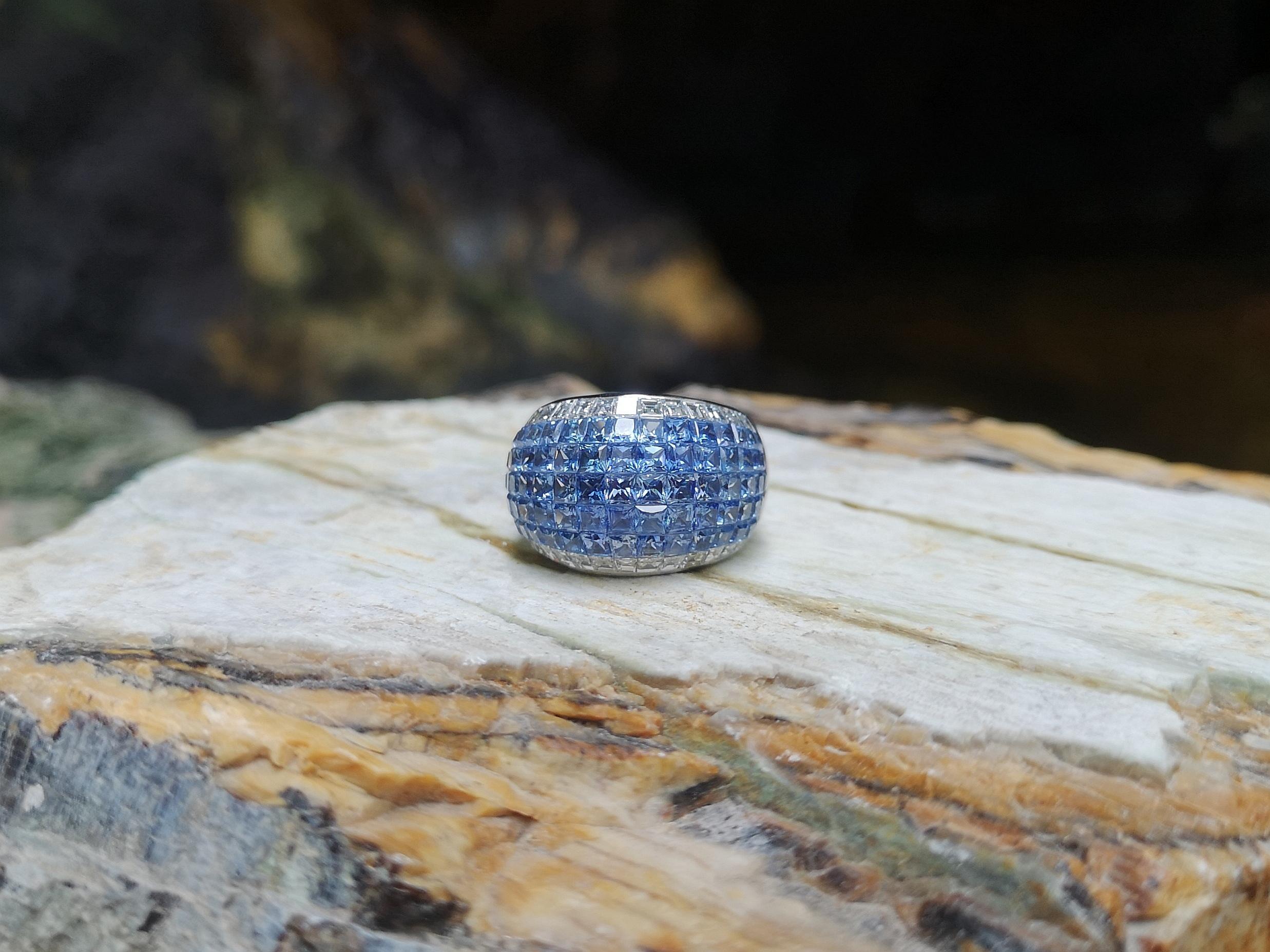 Blue Sapphire with Diamond Ring set in 18 Karat White Gold Settings For Sale 6