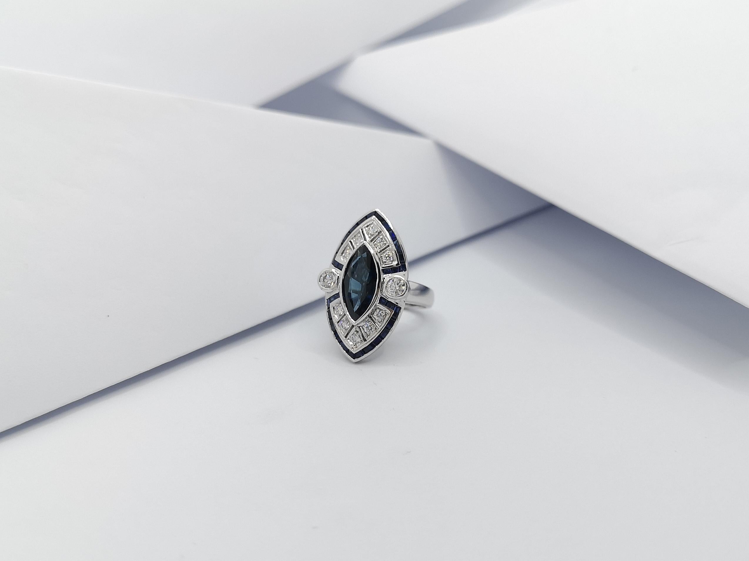 Blue Sapphire with Diamond Ring Set in 18 Karat White Gold Settings For Sale 6
