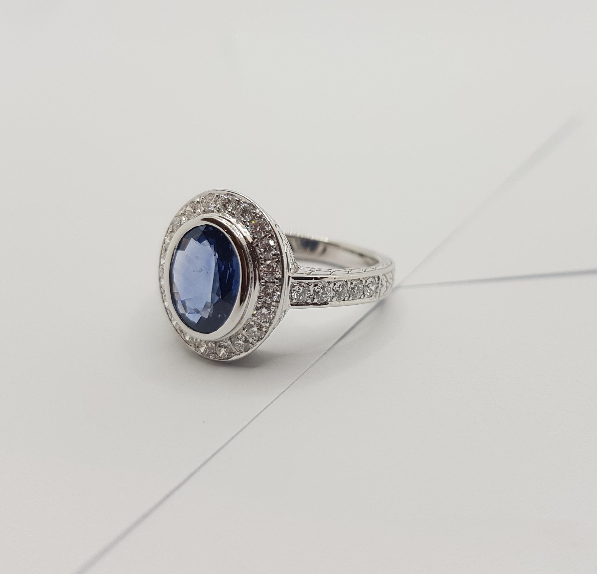 Blauer Saphir mit Diamantring aus 18 Karat Weißgold in Fassungen im Angebot 6