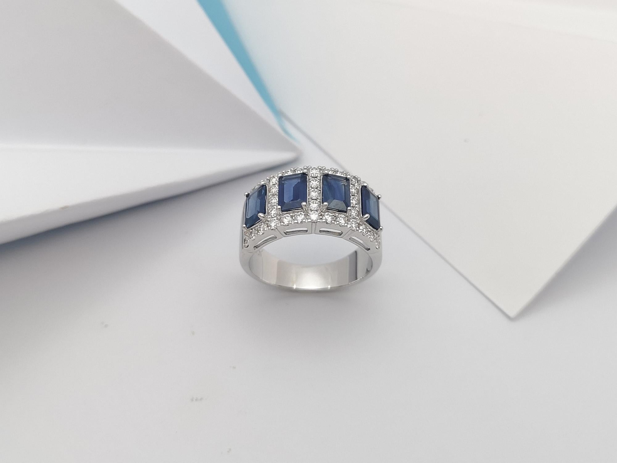 Blue Sapphire with Diamond Ring Set in 18 Karat White Gold Settings For Sale 5