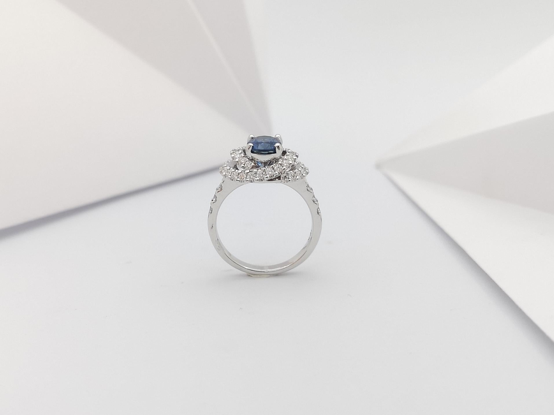 Blue Sapphire with Diamond Ring Set in 18 Karat White Gold Settings For Sale 6