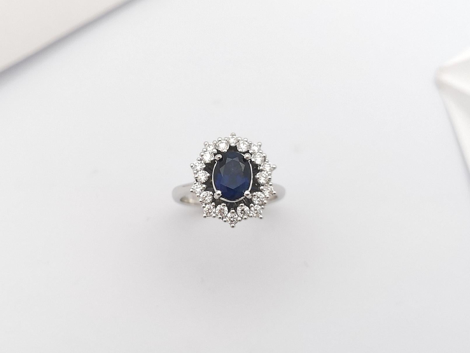 Blue Sapphire with Diamond Ring set in 18 Karat White Gold Settings For Sale 3