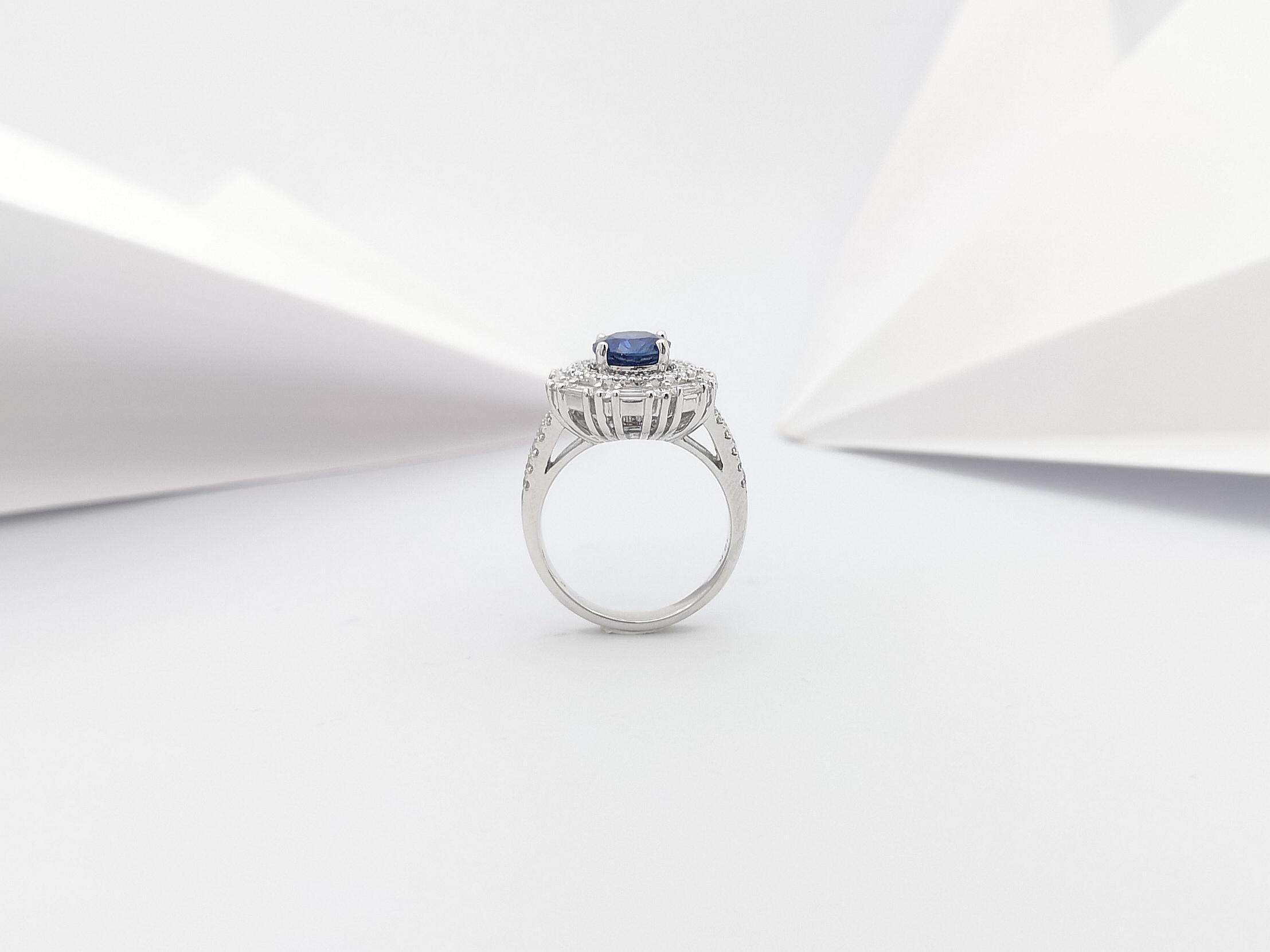 Blue Sapphire with Diamond Ring Set in 18 Karat White Gold Settings For Sale 6