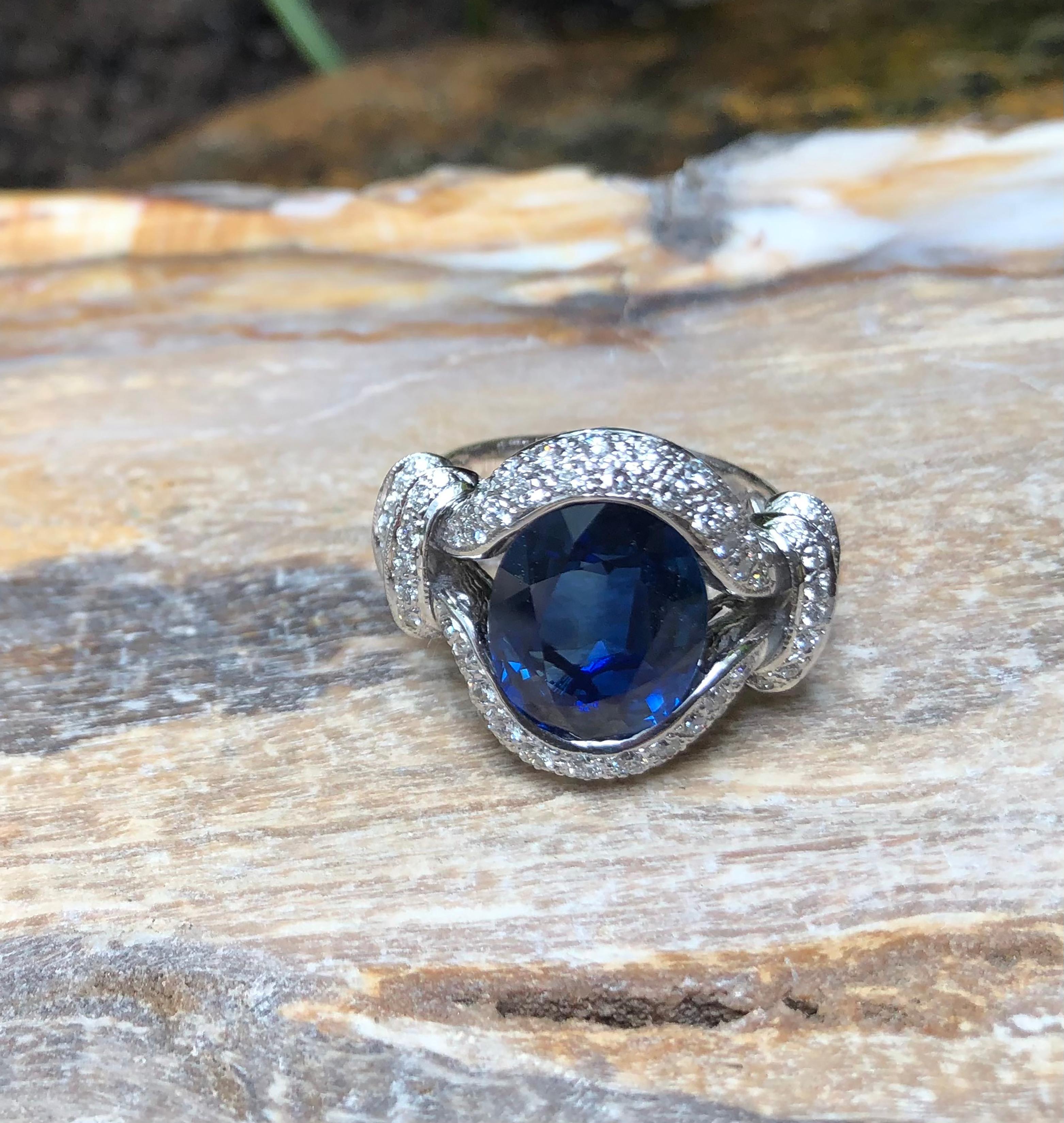 Blauer blauer Saphir mit Diamantring in 18 Karat Weißgoldfassung im Angebot 7