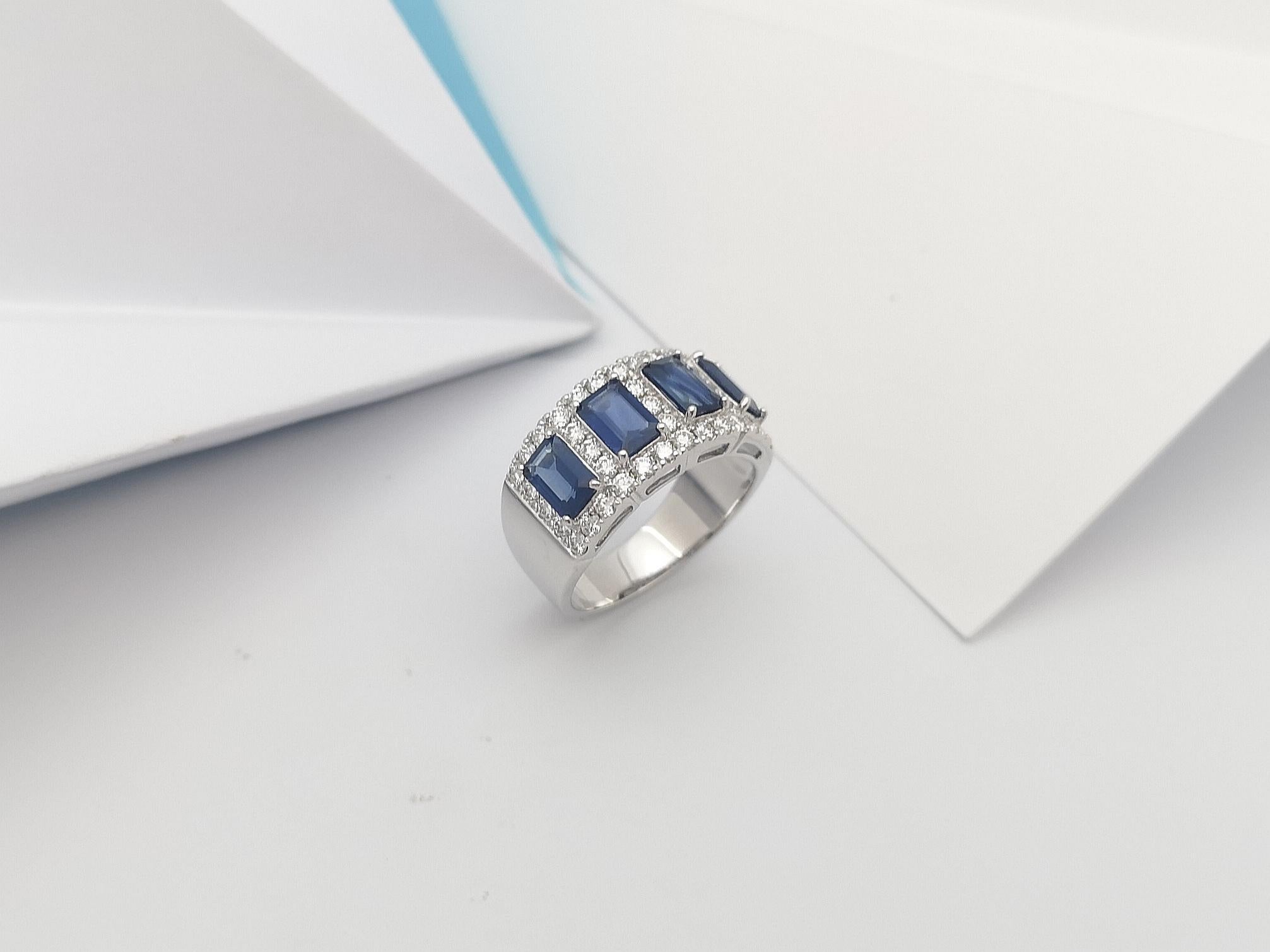 Blue Sapphire with Diamond Ring Set in 18 Karat White Gold Settings For Sale 6