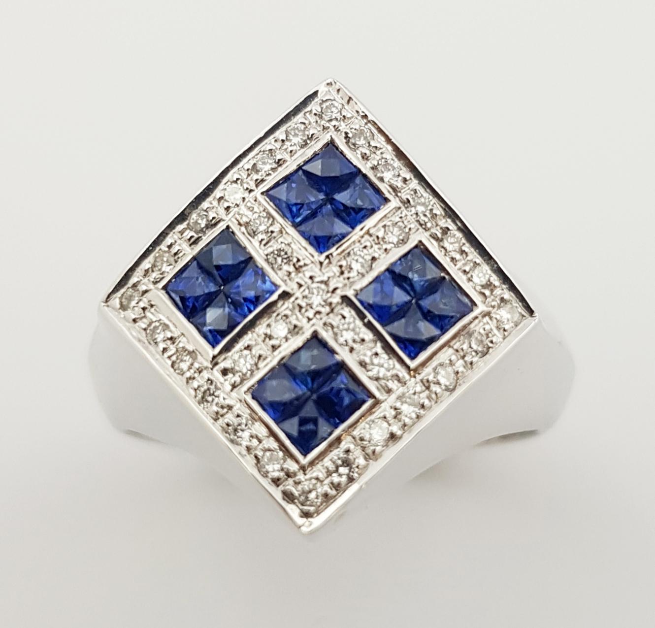 Blue Sapphire with Diamond Ring Set in 18 Karat White Gold Settings For Sale 7