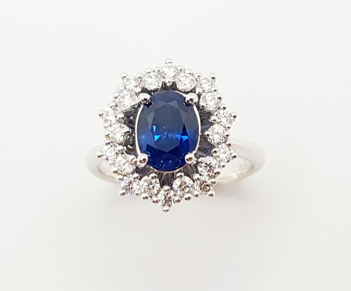 Blue Sapphire with Diamond Ring set in 18 Karat White Gold Settings For Sale 4