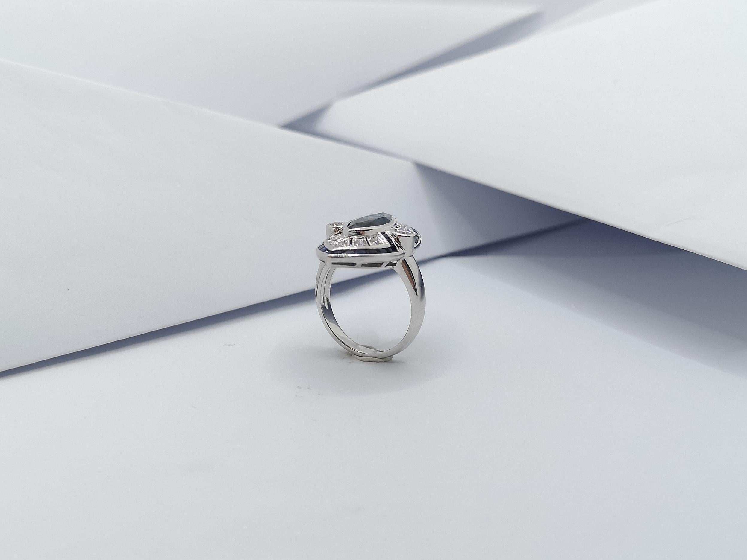Blue Sapphire with Diamond Ring Set in 18 Karat White Gold Settings For Sale 8