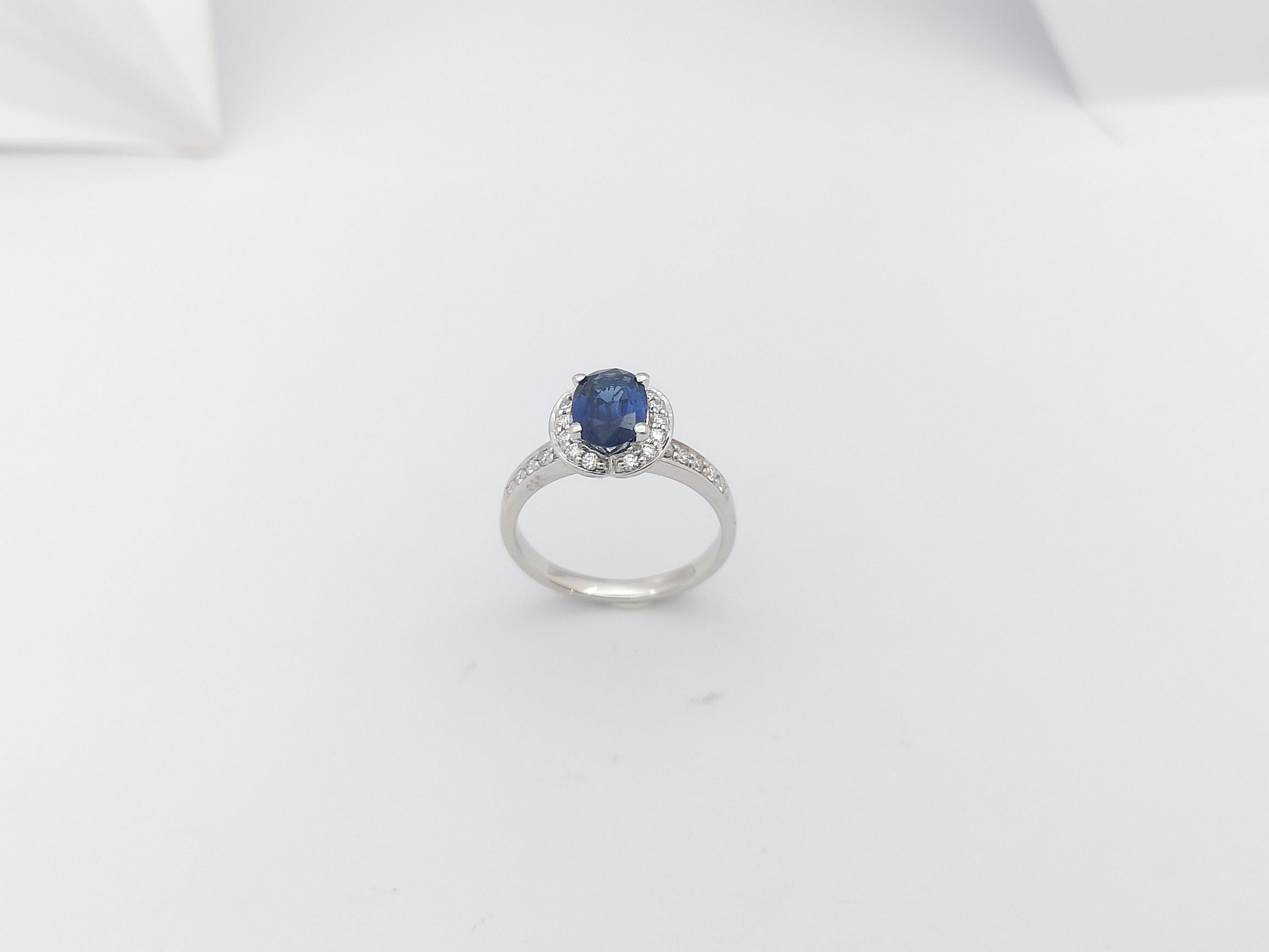 Blue Sapphire with Diamond Ring Set in 18 Karat White Gold Settings For Sale 8