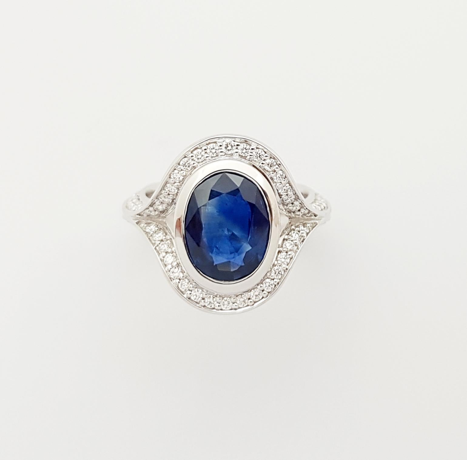 Blauer blauer Saphir mit Diamantring in 18 Karat Weißgoldfassung im Angebot 8