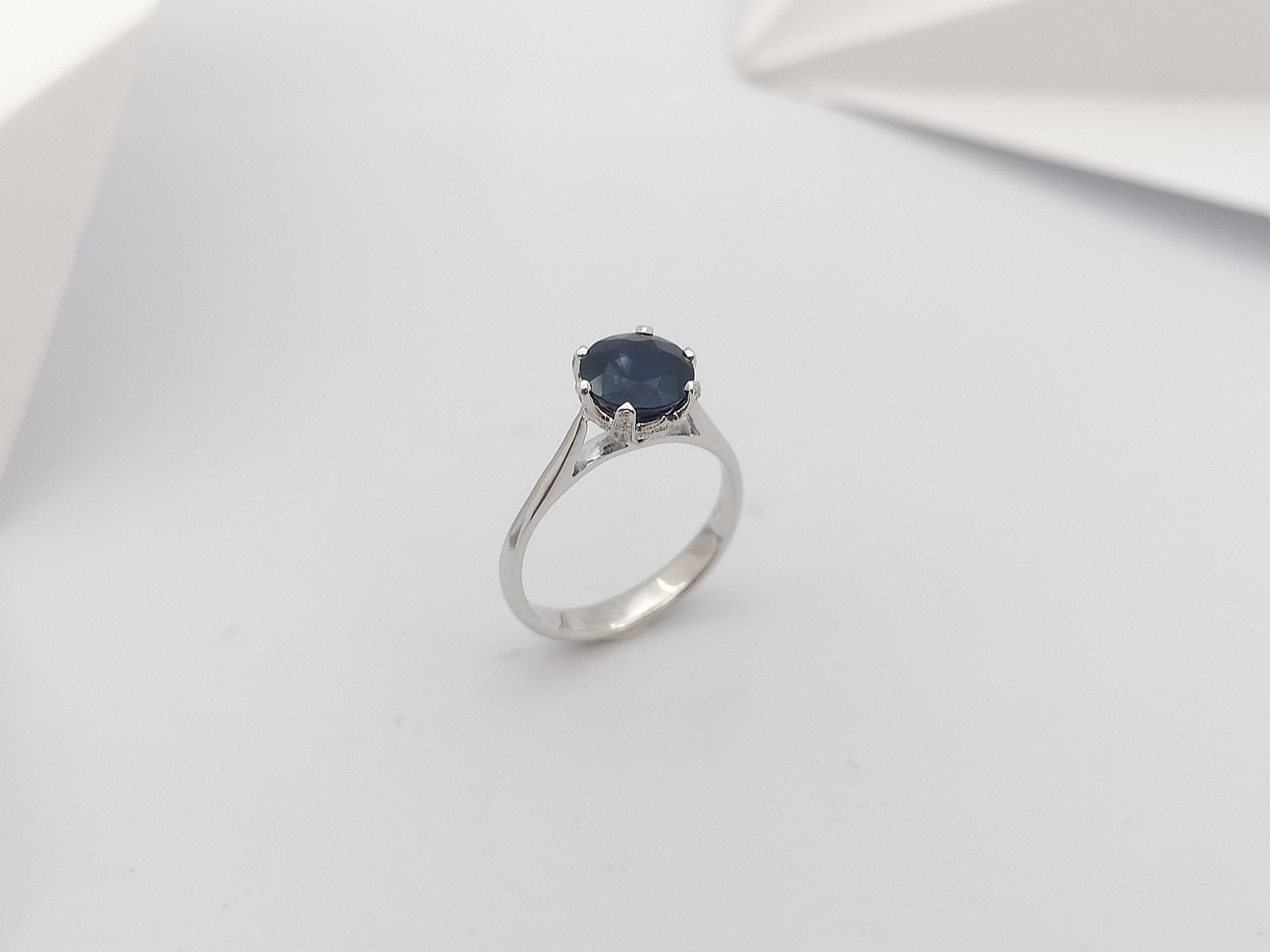 Blue Sapphire  with Diamond Ring set in 18 Karat White Gold Settings For Sale 8