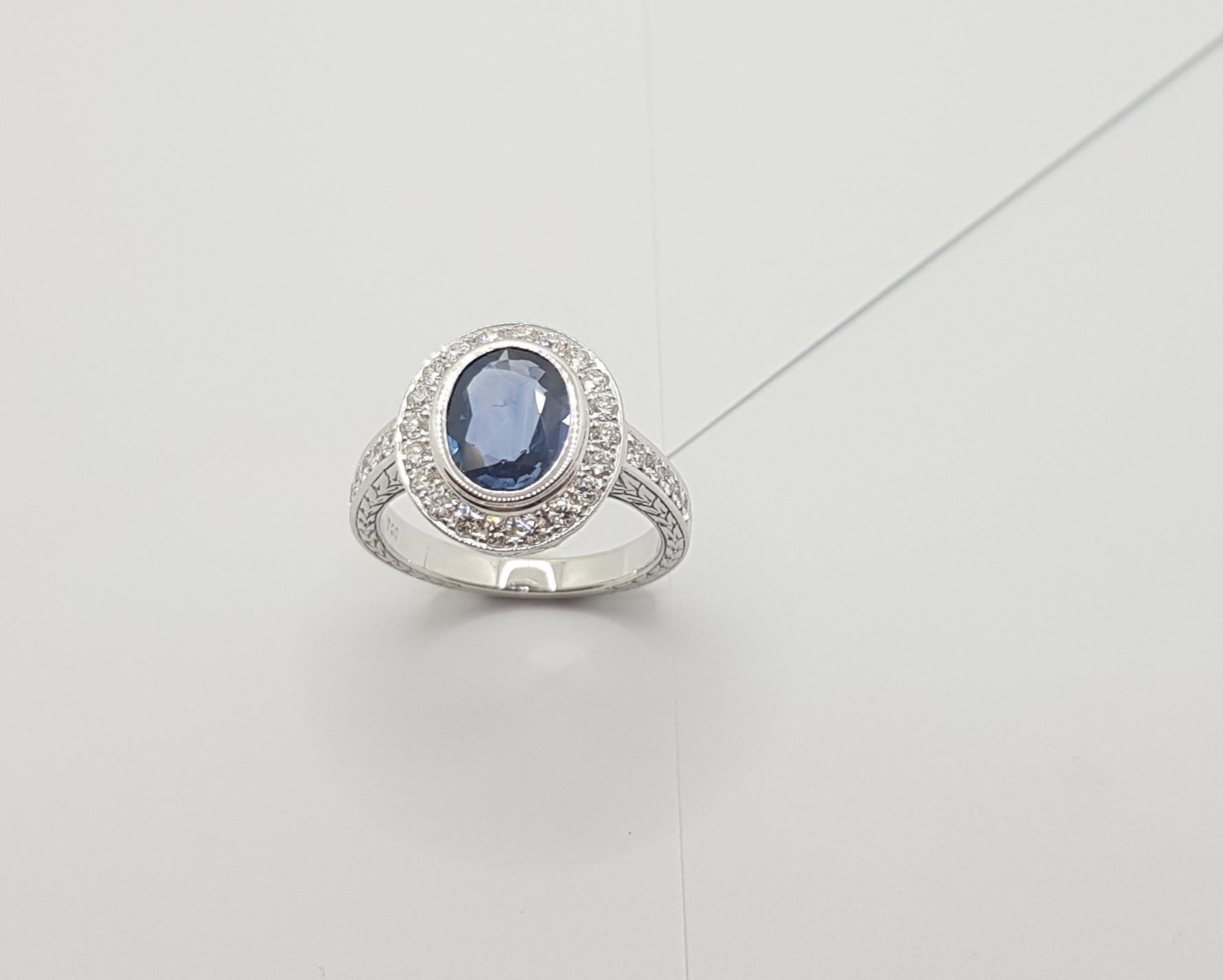 Blauer Saphir mit Diamantring aus 18 Karat Weißgold in Fassungen im Angebot 9