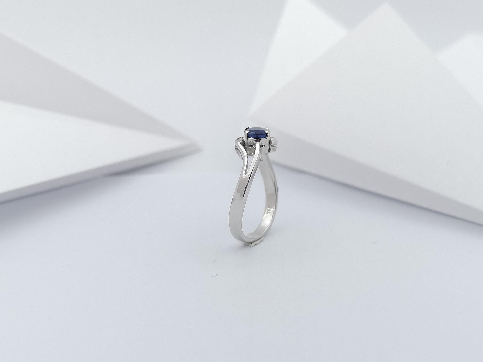 Blue Sapphire with Diamond Ring Set in 18 Karat White Gold Settings For Sale 9