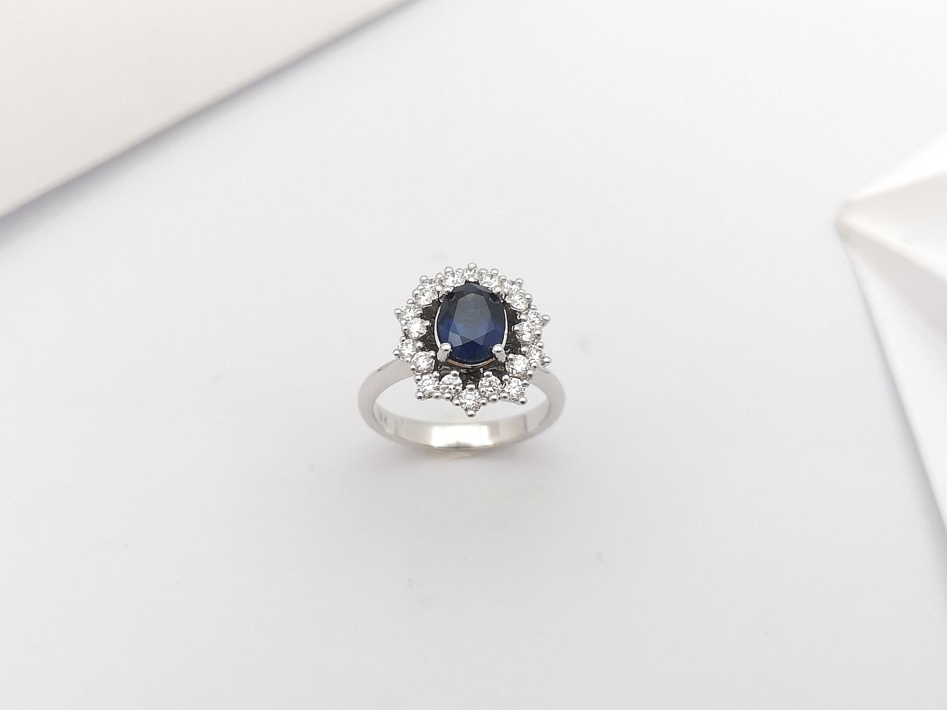 Blue Sapphire with Diamond Ring set in 18 Karat White Gold Settings For Sale 6