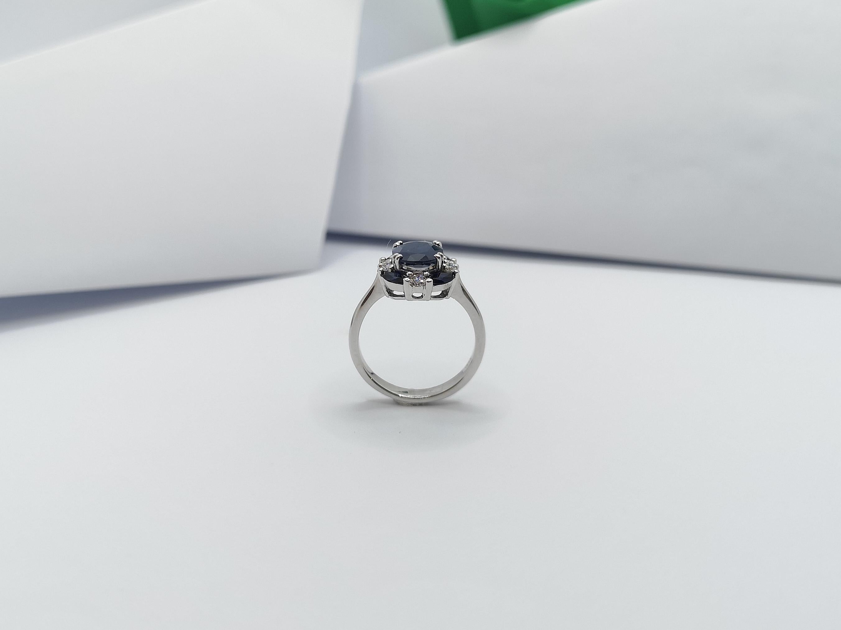 Blue Sapphire with Diamond Ring Set in 18 Karat White Gold Settings For Sale 10