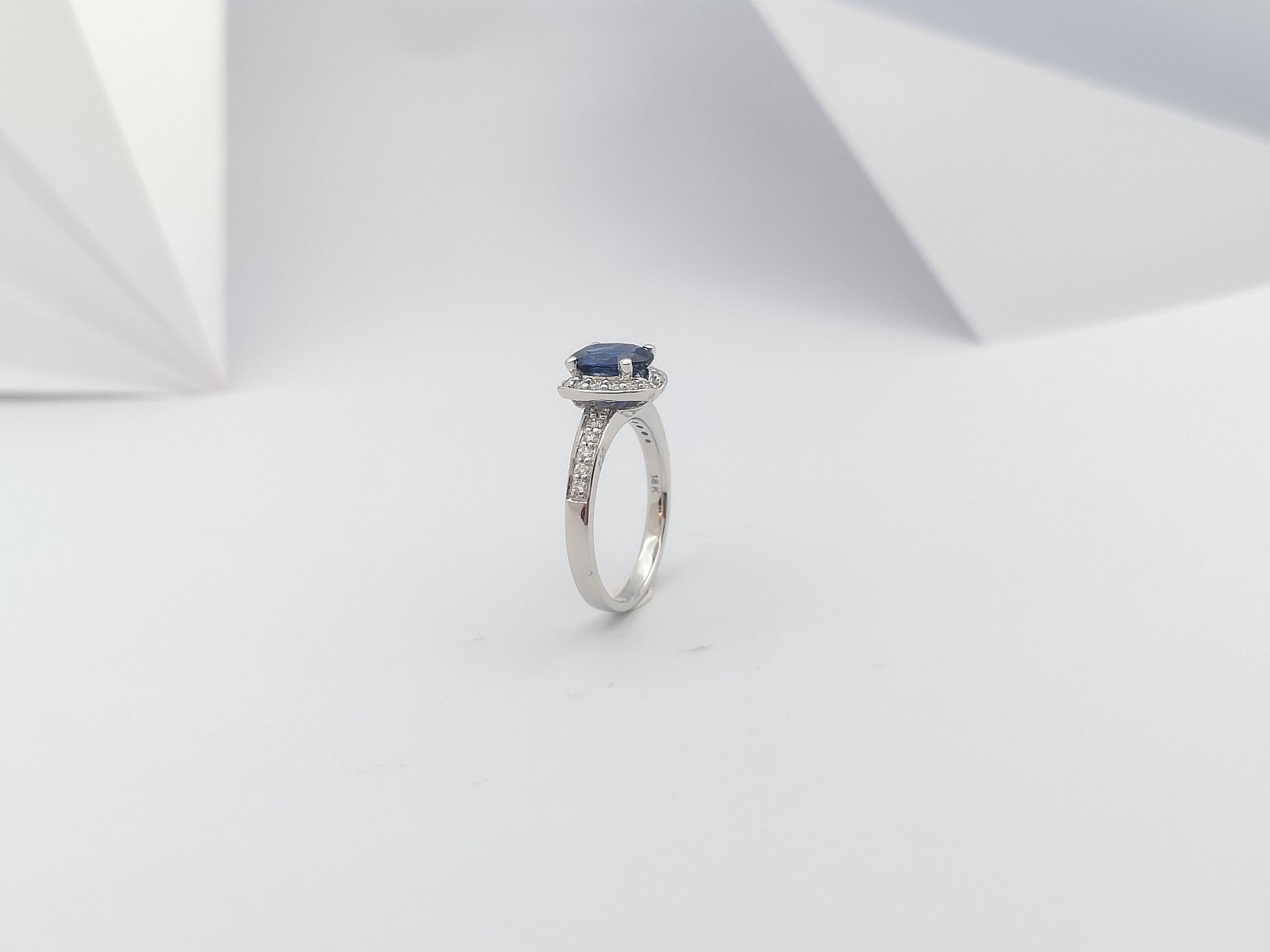 Blue Sapphire with Diamond Ring Set in 18 Karat White Gold Settings For Sale 10