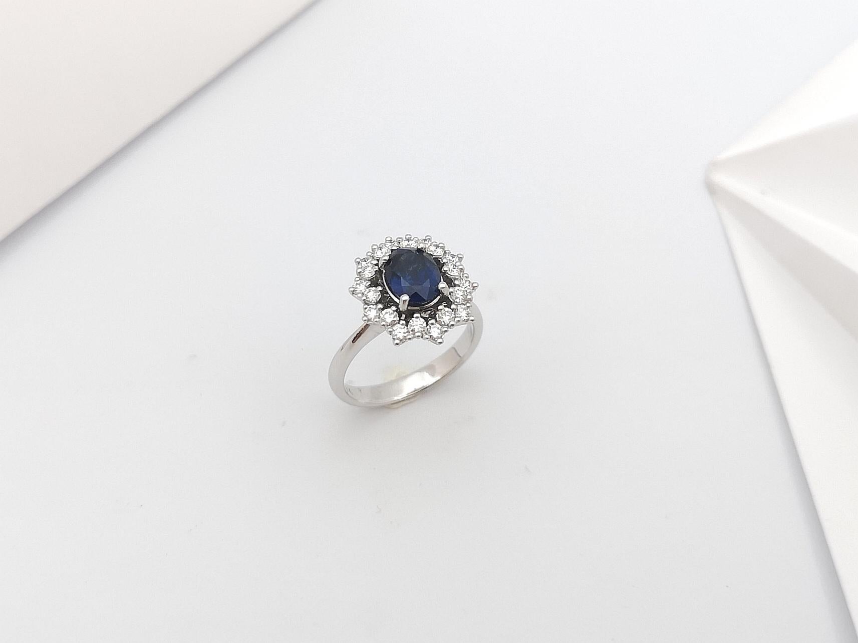 Blue Sapphire with Diamond Ring set in 18 Karat White Gold Settings For Sale 7