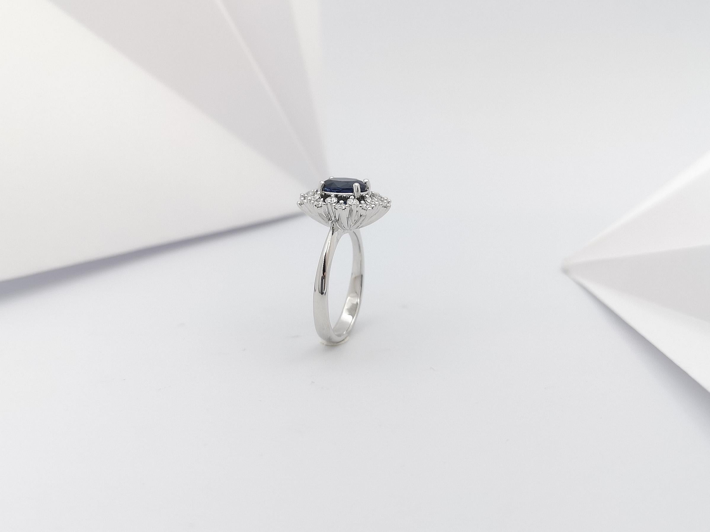 Blue Sapphire with Diamond Ring set in 18 Karat White Gold Settings For Sale 8