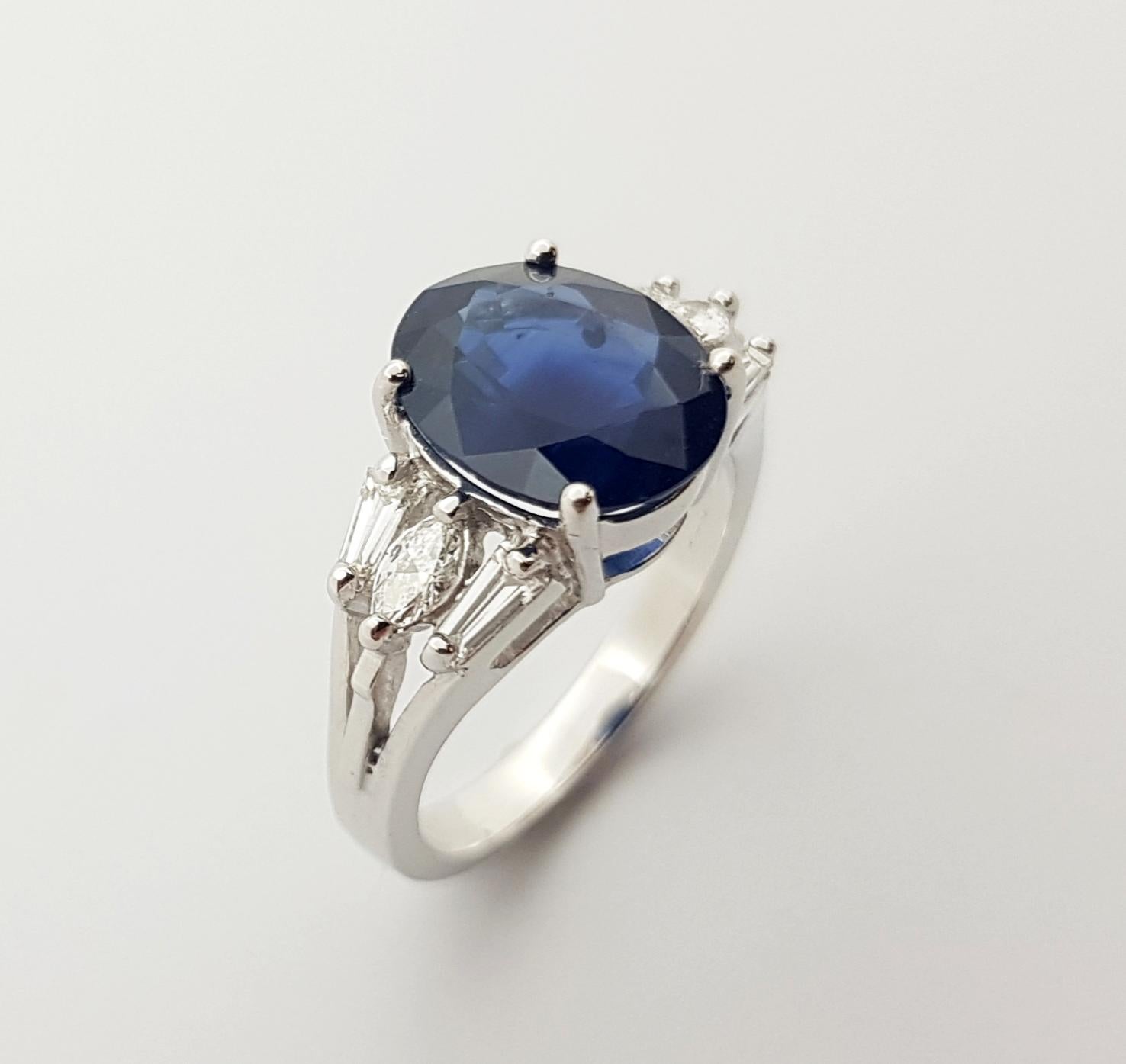 Blue Sapphire with Diamond Ring set in 18 Karat White Gold Settings For Sale 12