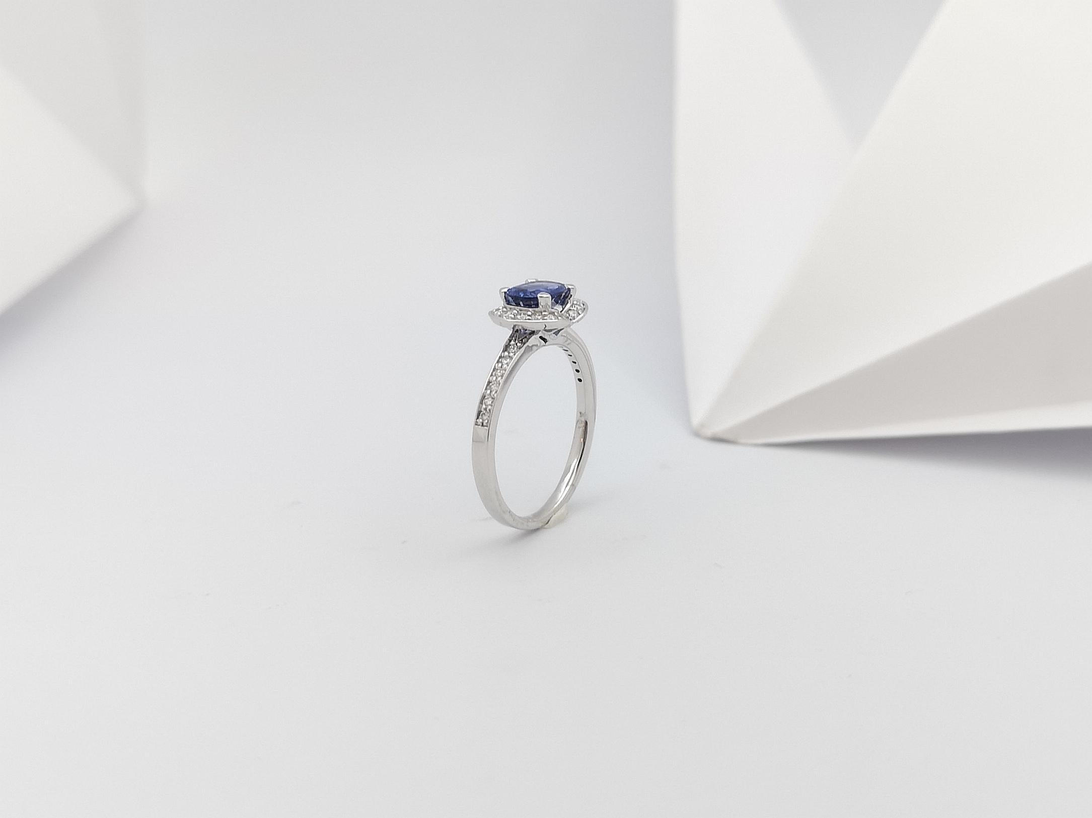 Blue Sapphire with Diamond Ring set in 18 Karat White Gold Settings For Sale 12