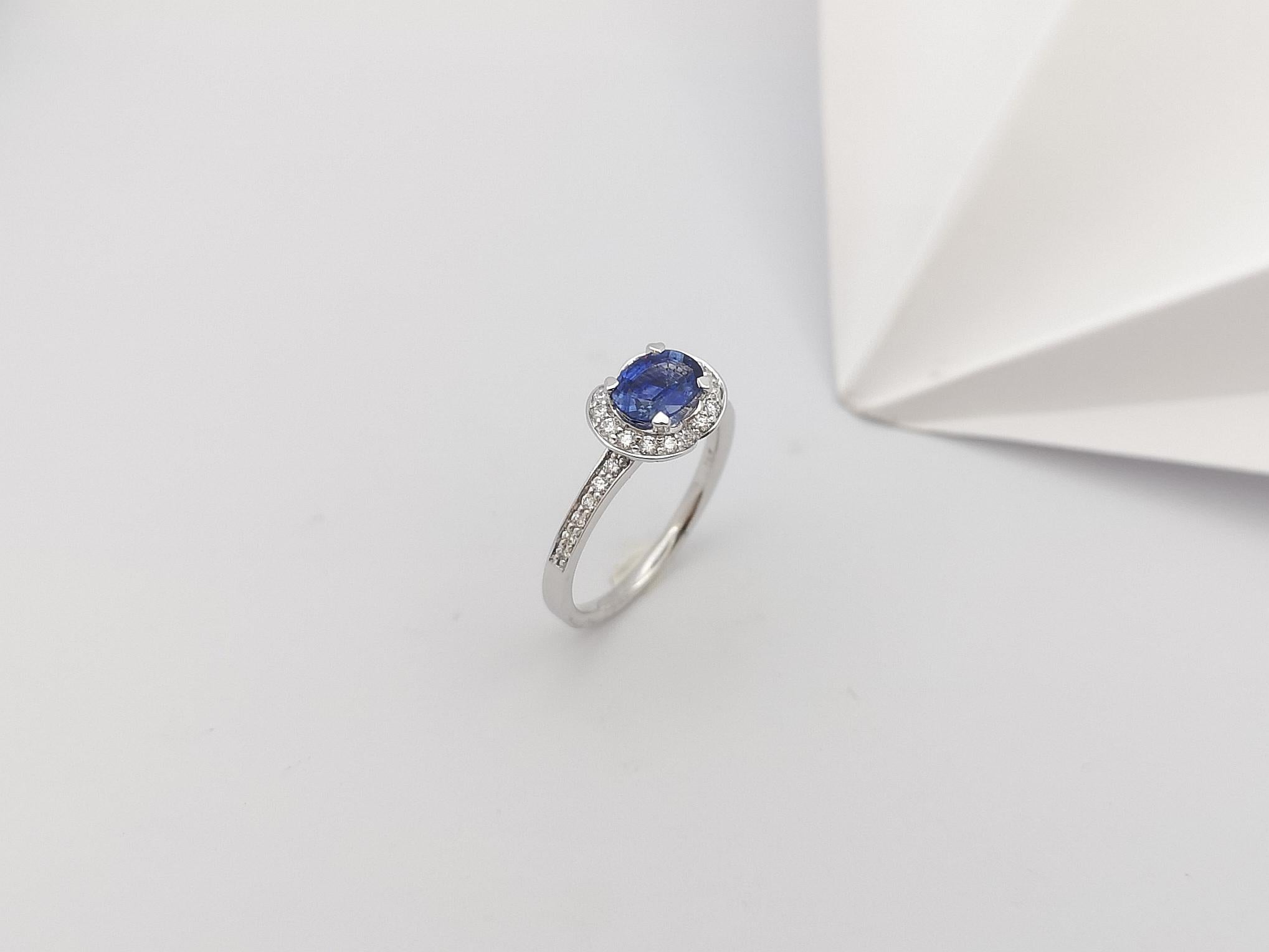 Blue Sapphire with Diamond Ring set in 18 Karat White Gold Settings For Sale 13