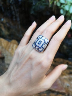 Blue Sapphire with Diamond Ring Set in 18 Karat White Gold Settings